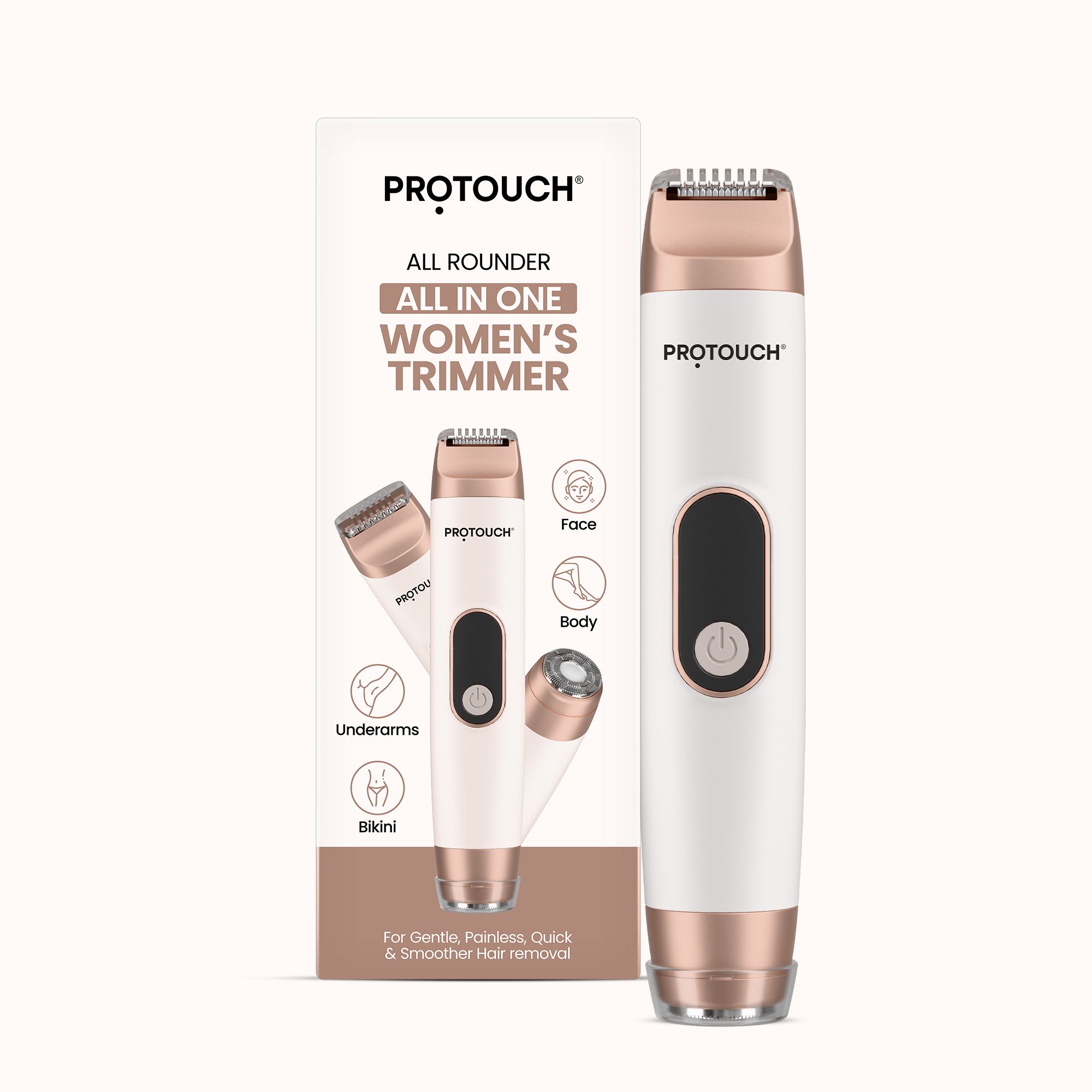 PROTOUCH All-in-1 All Rounder Women's Epilator | Face, Body, Bikini & Underarms Trimmer 60 min Runtime 5 Length Settings