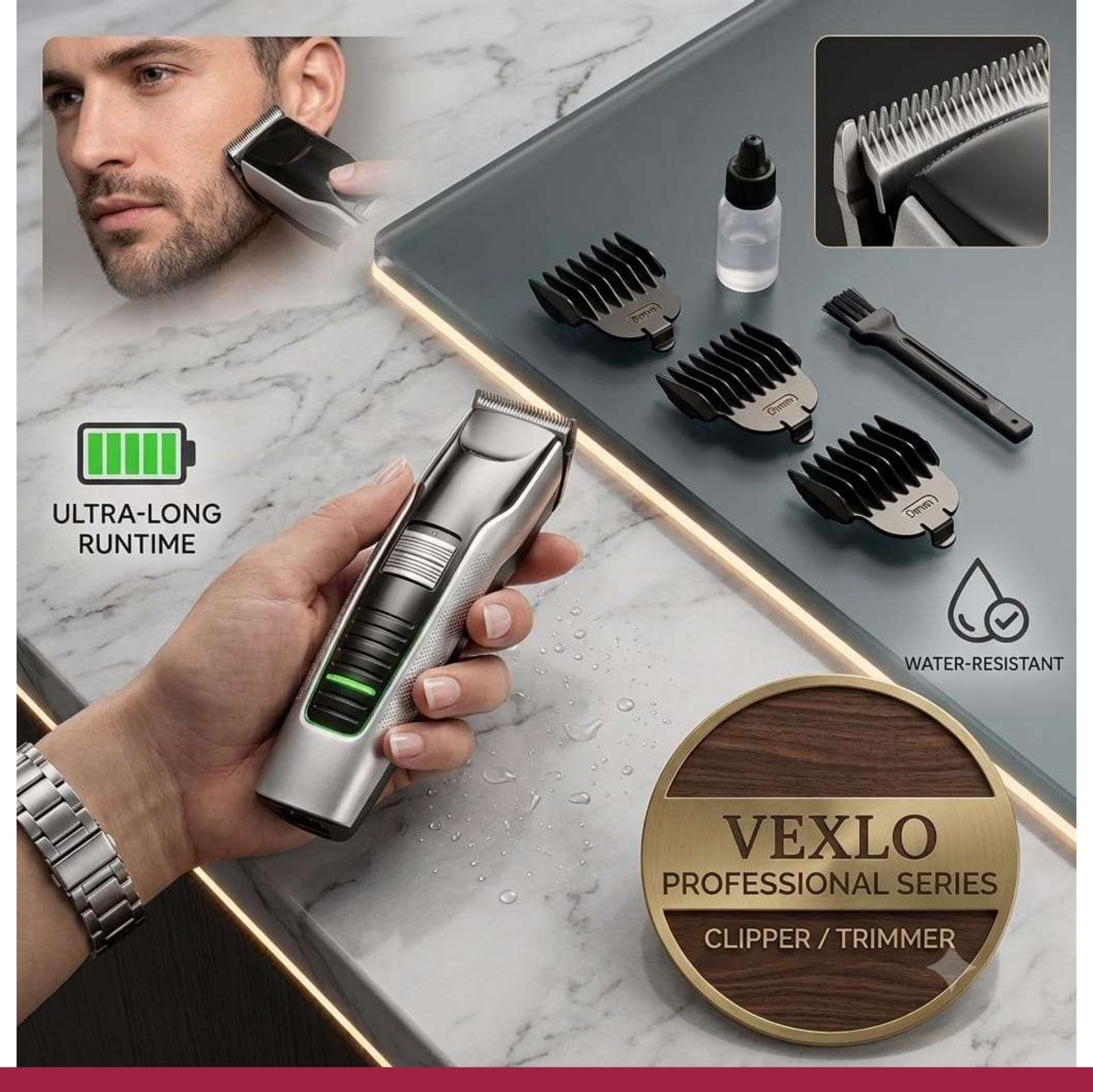 VEXLO Professional Cordless Hair Clipper & Beard Trimmer for Men | RechargeableT178 Grooming Kit 240 min Runtime 3 Length Settings-image-31