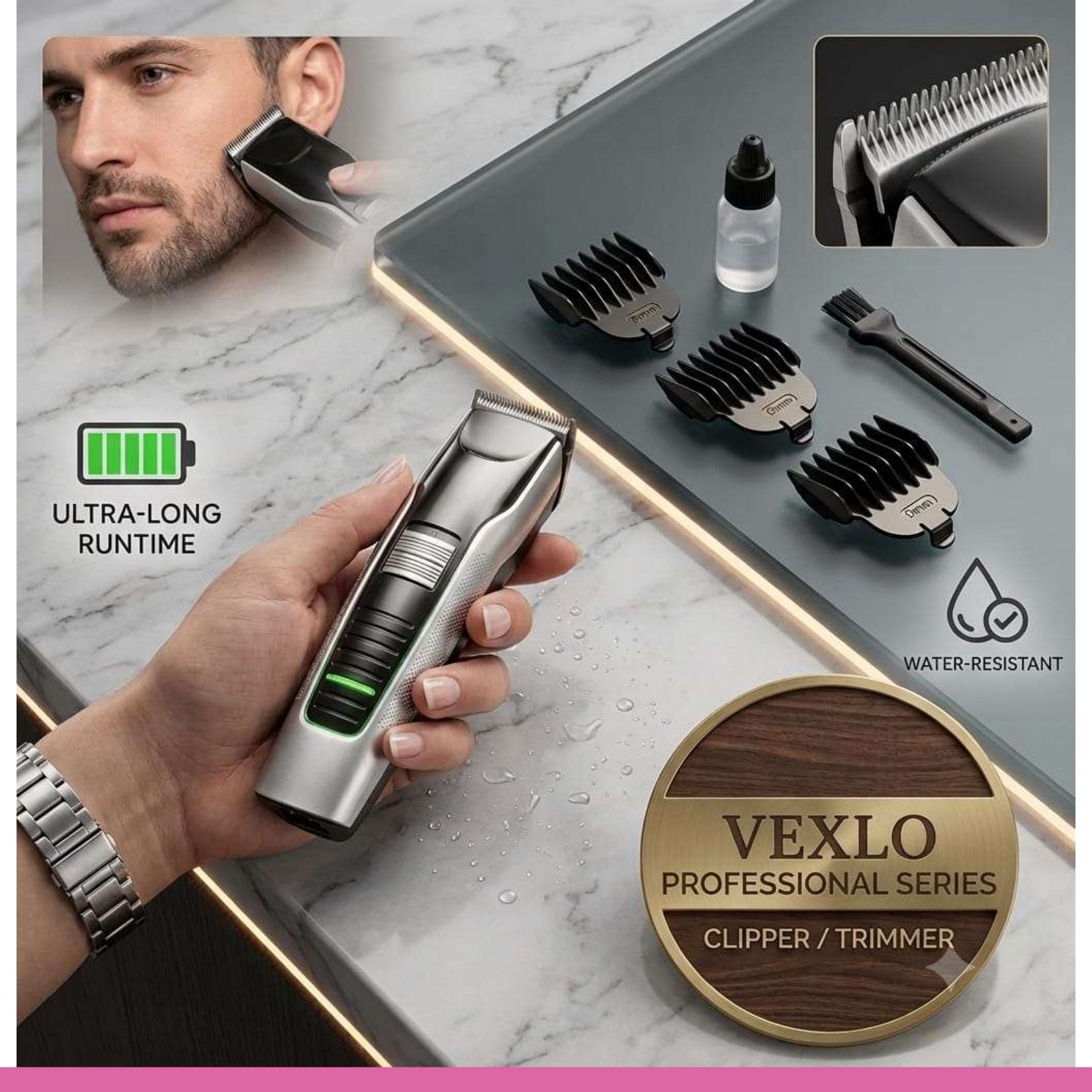 VEXLO Professional Cordless Hair Clipper & Beard Trimmer for Men | RechargeableT155 Grooming Kit 240 min Runtime 3 Length Settings-image-49
