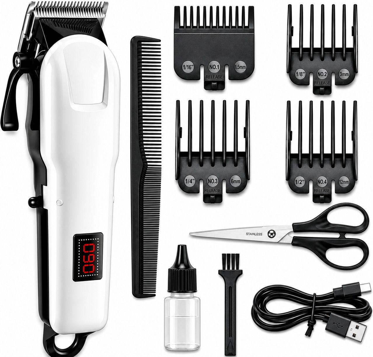 RACCOON 809A With Scissor Hair Clipper for Men with LCD Display, Adjustable Trimming Fully Waterproof Trimmer 180 min Runtime 5 Length Settings-image-14