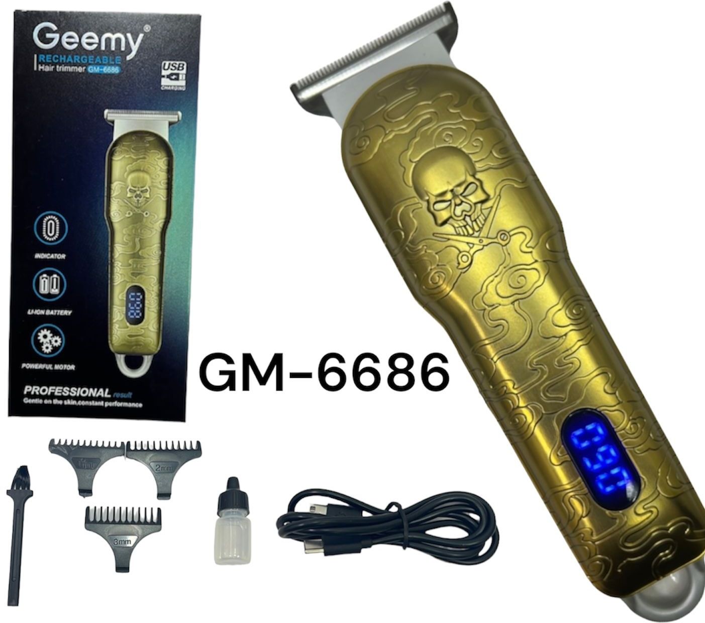 Geemy GM 6687 Rechargeable Trimmer with LCD Display Grooming Kit 120 min Runtime 1 Length Settings-image-25