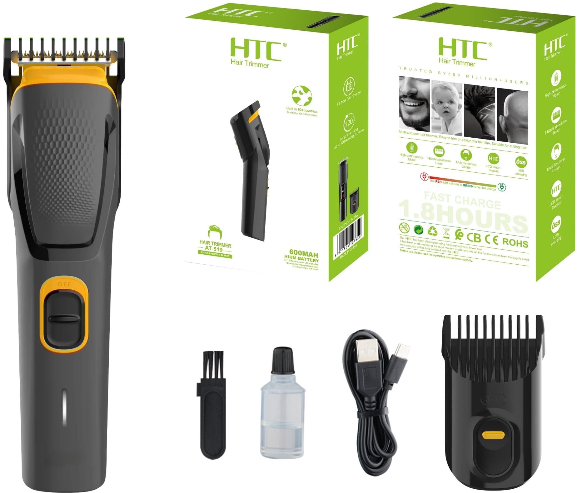 HTTCC Waterproof 509 Chargeable Beard Moustache Trimmer Powerful Hair Clipper Razor BT Fully Waterproof Trimmer 1200 min Runtime 4 Length Settings-image-36