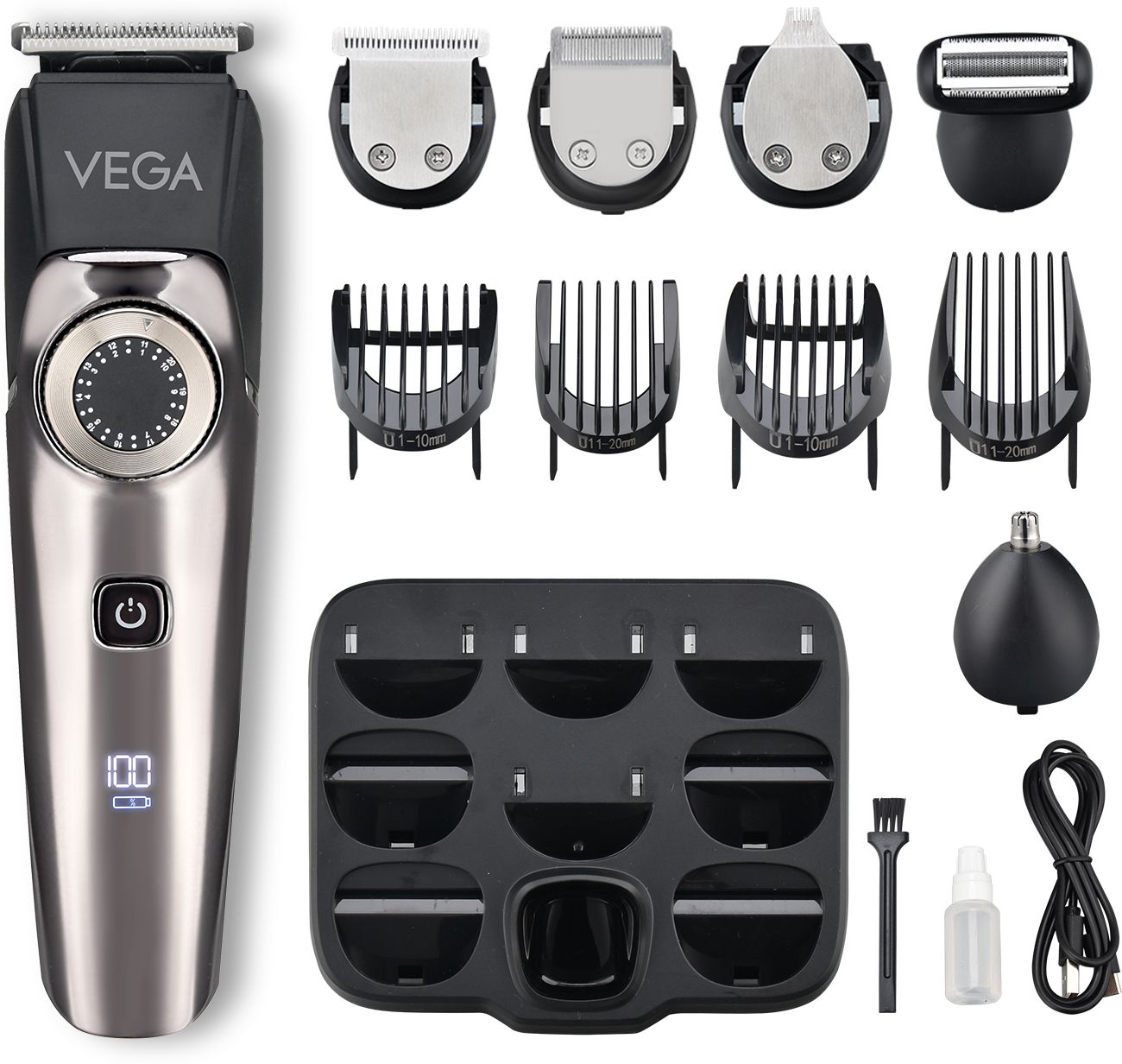 VEGA 9 in 1 Pro Multi Grooming Trimmer for Men, (VHTH-32) Trimmer 150 minRuntime 40 Length Settings