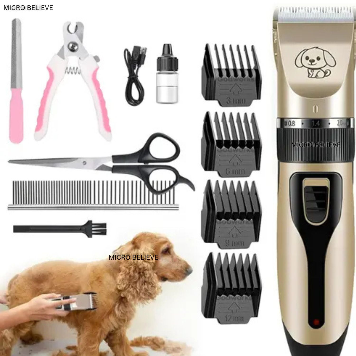 Dogs & Cats, Rabbit Grooming Machine Wireless Rechargeable, Low Noise, Clippers, Gold Pet Hair Trimmer-image-48
