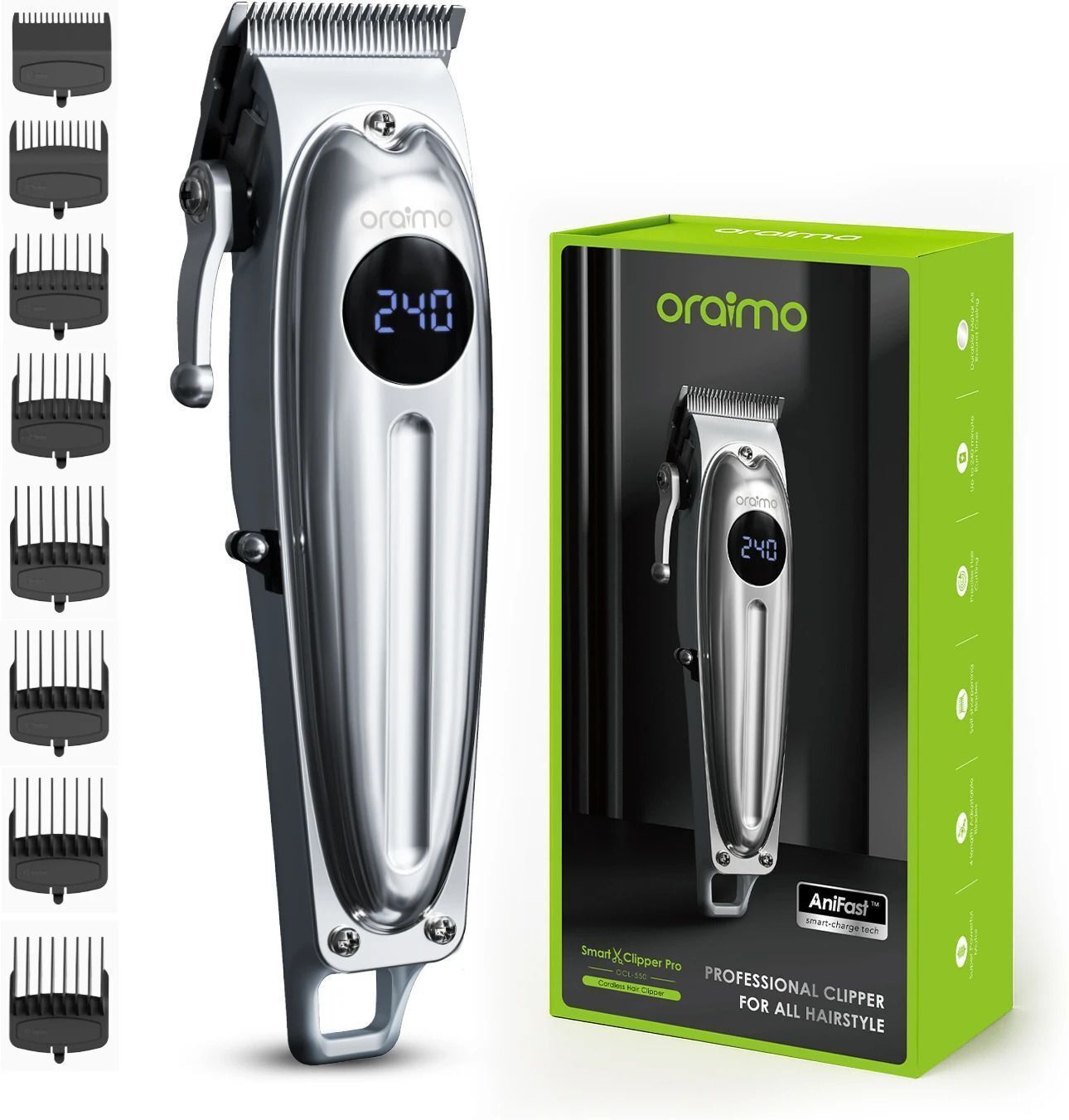 ORAIMO Smart Clipper Pro | Zero Gap Precision | Self-Sharpening Blades (OCL-550) Fully Waterproof Grooming Kit 150 min Runtime 40 Length Settings