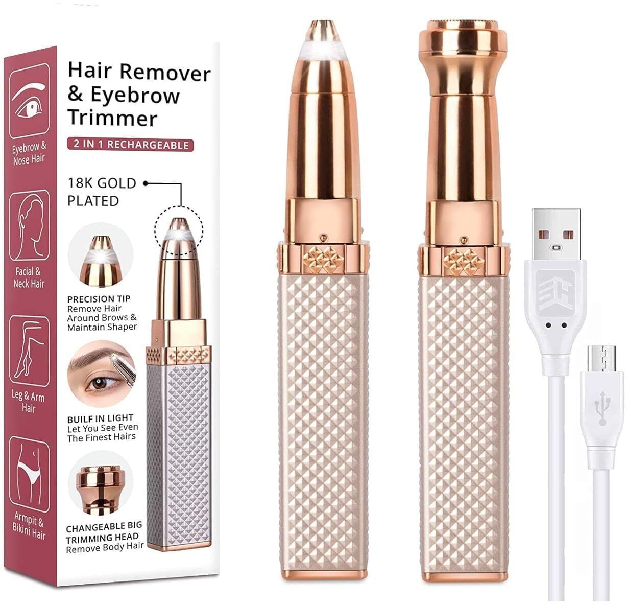 HavenFlix Eyebrow Trimmer for Women, 2 in 1 Rechargeable Facial Hair Remover Trimmer 90 min Runtime 1 Length Settings-picture-30