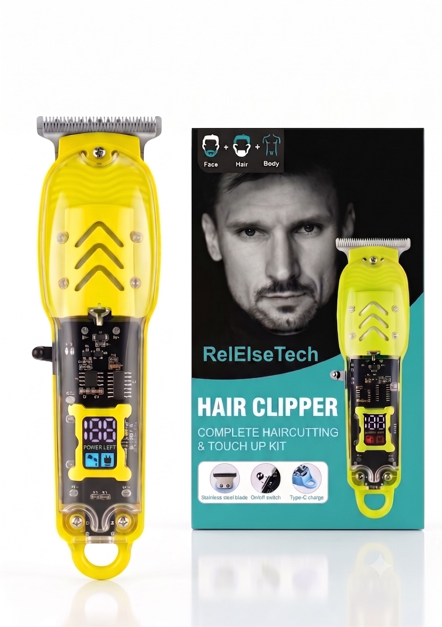 RelElseTech Transparent T-Blade Hair Trimmer for Men, USB Rechargeable Beard & Hair Clipper Trimmer 90 min Runtime 1 Length Settings-image-11
