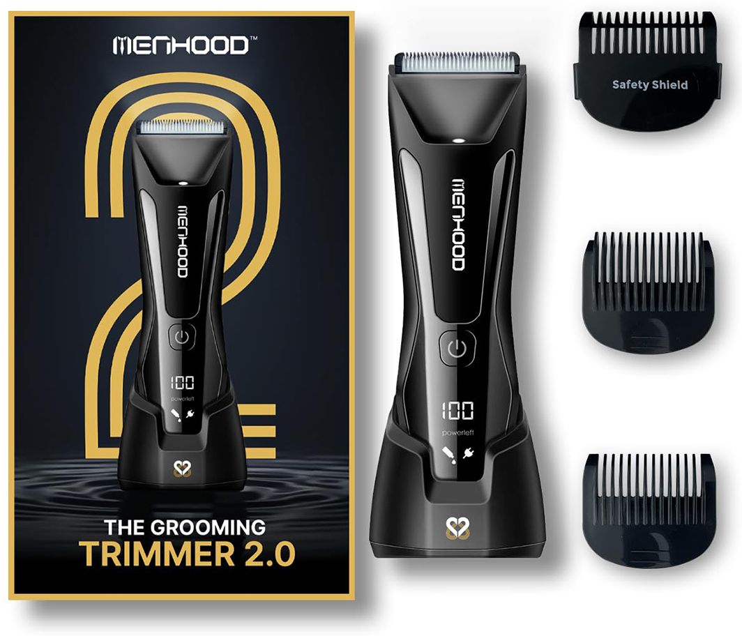 MENHOOD Grooming trimmer 2.0, with soft ceramic blade for body and groin Fully Waterproof Trimmer 150 minRuntime 4 Length Settings-image-38