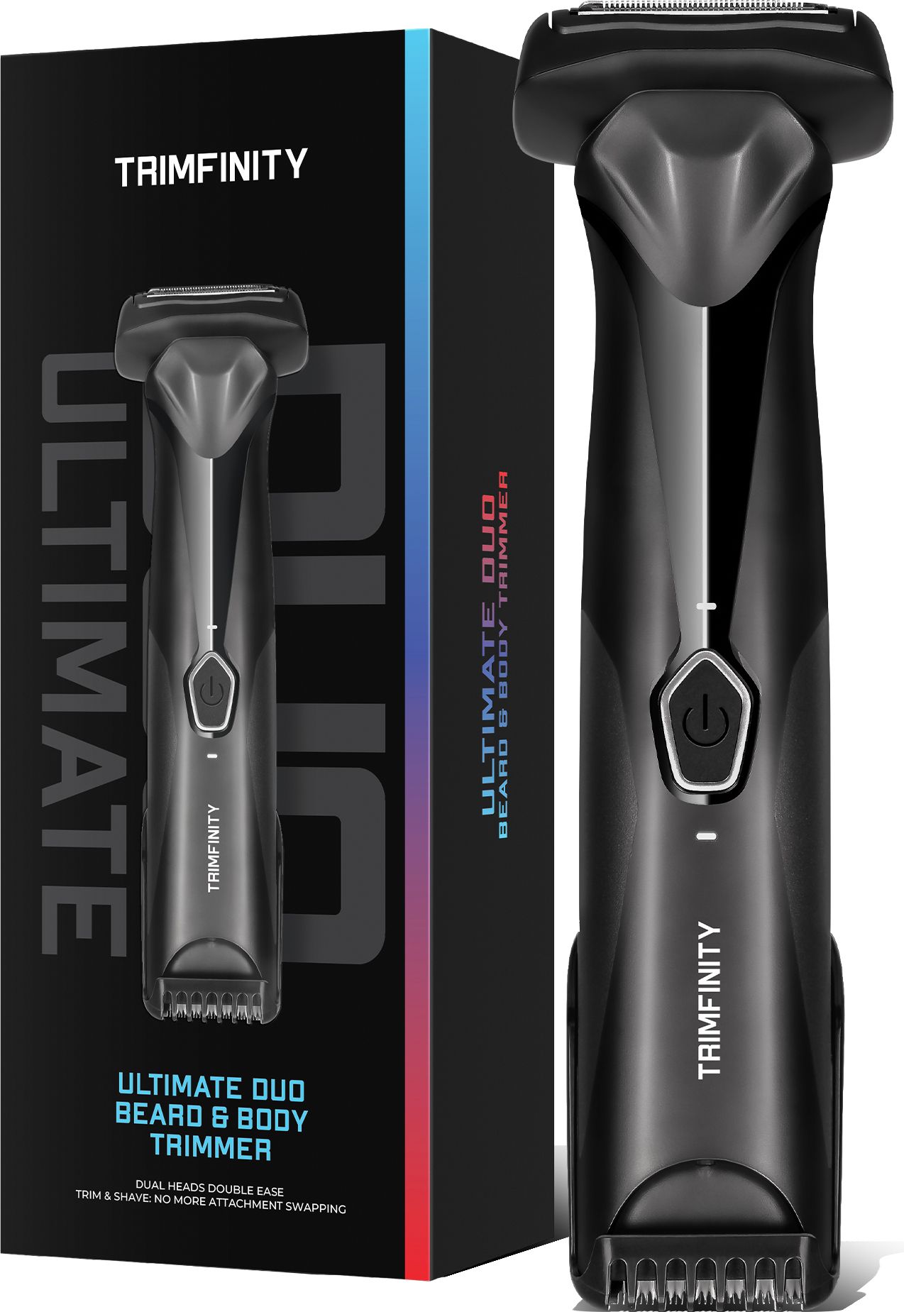 Trimfinity Ultimate Duo Beard & Body Trimmer | Dual Head | USB-C Fast Charge | Waterproof Fully Waterproof Body Groomer 90 min Runtime 5 Length Settings-image-2
