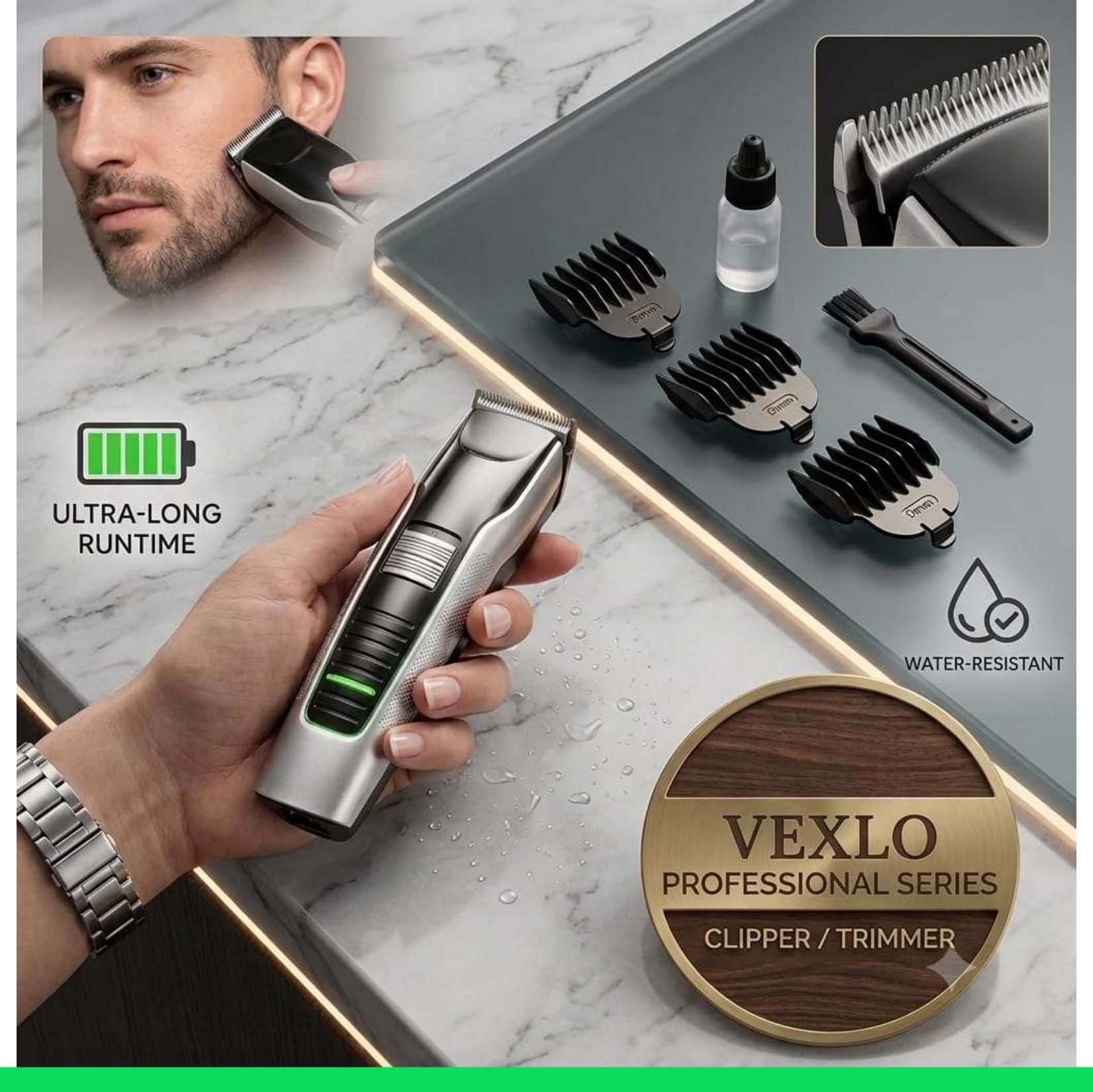 VEXLO Professional Cordless Hair Clipper & Beard Trimmer for Men | RechargeableT141 Grooming Kit 240 min Runtime 3 Length Settings-image-24