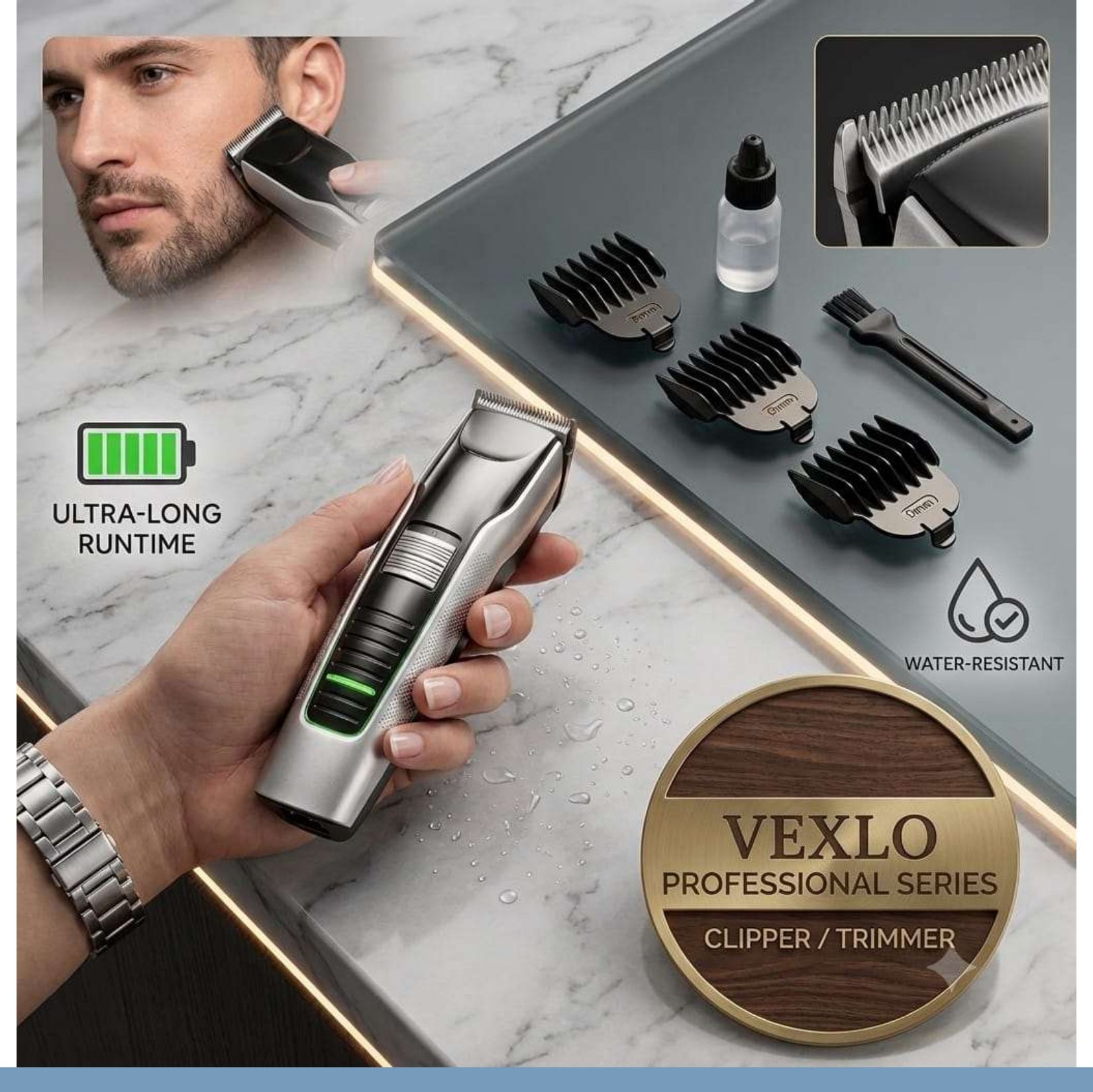 VEXLO Professional Cordless Hair Clipper & Beard Trimmer for Men | RechargeableT100 Grooming Kit 240 min Runtime 3 Length Settings-image-20