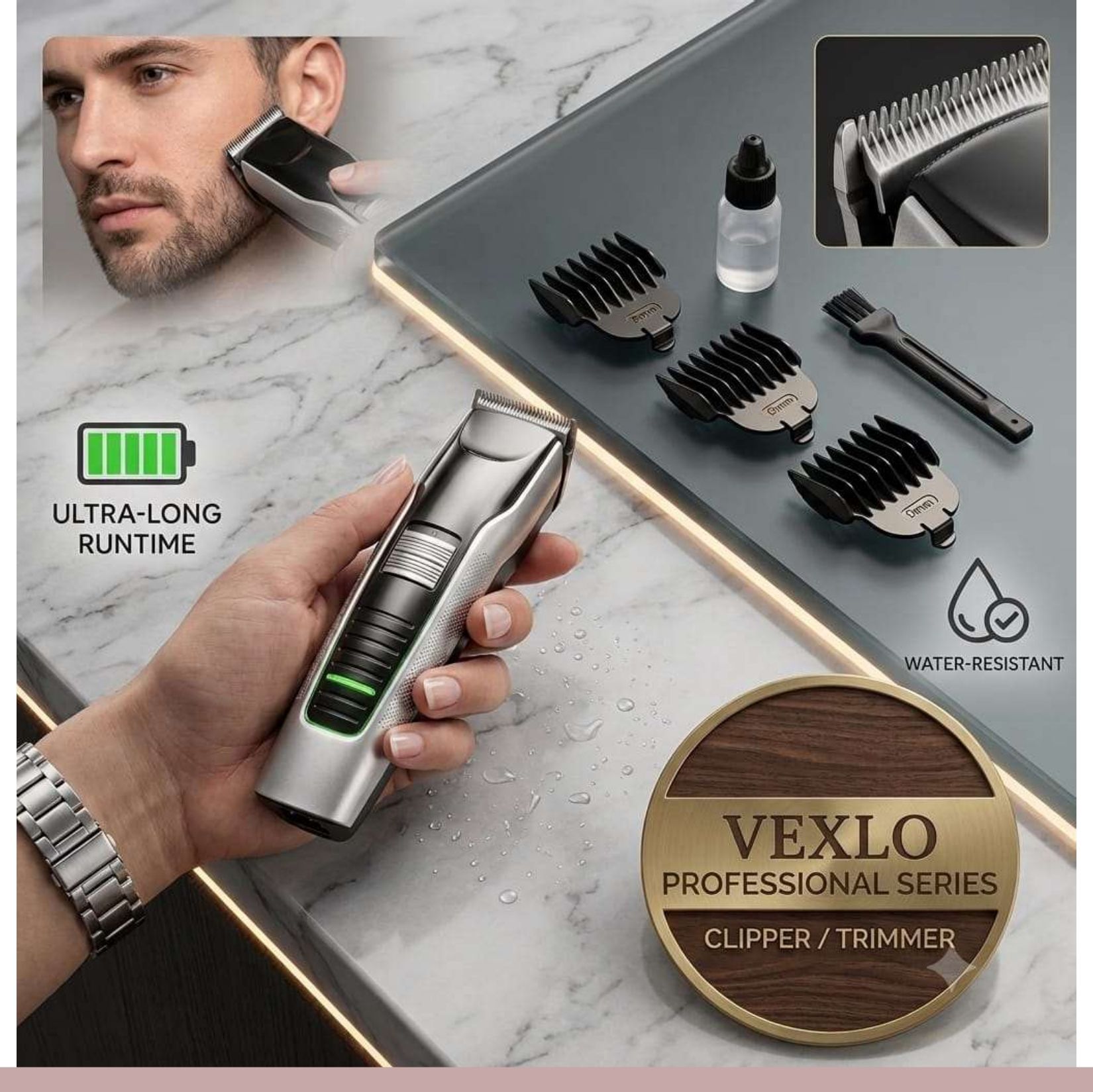 VEXLO Professional Cordless Hair Clipper & Beard Trimmer for Men | RechargeableT15 Grooming Kit 240 min Runtime 3 Length Settings-image-34