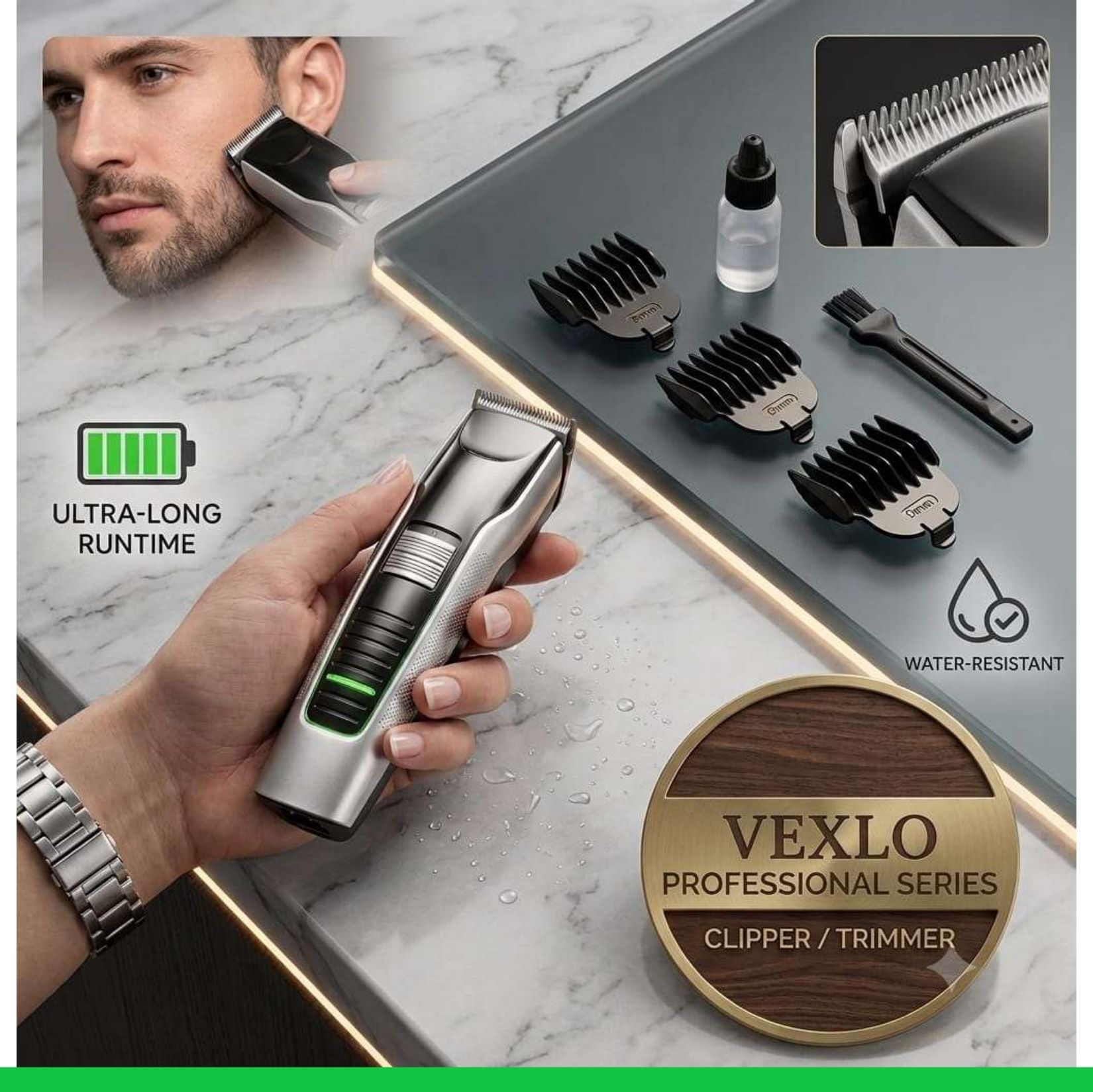 VEXLO Professional Cordless Hair Clipper & Beard Trimmer for Men | RechargeableT117 Grooming Kit 240 min Runtime 3 Length Settings-image-36