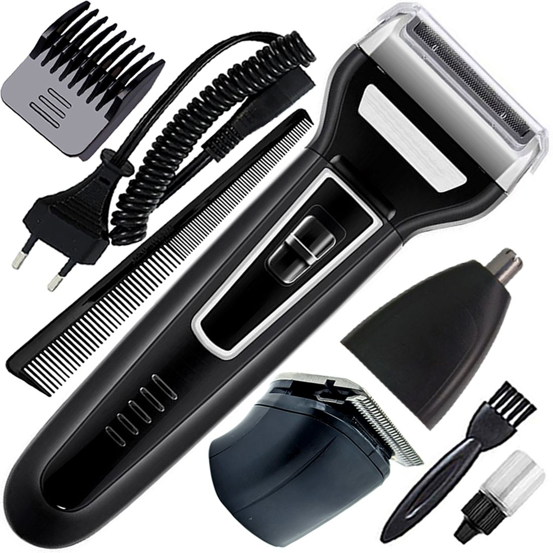 Groomic 3in1 A Chargeable Powerful Nose Trimmer Beard Moustache Hair Trimmer Foil Shaver Fully Waterproof Grooming Kit 240 minRuntime 4 Length Settings