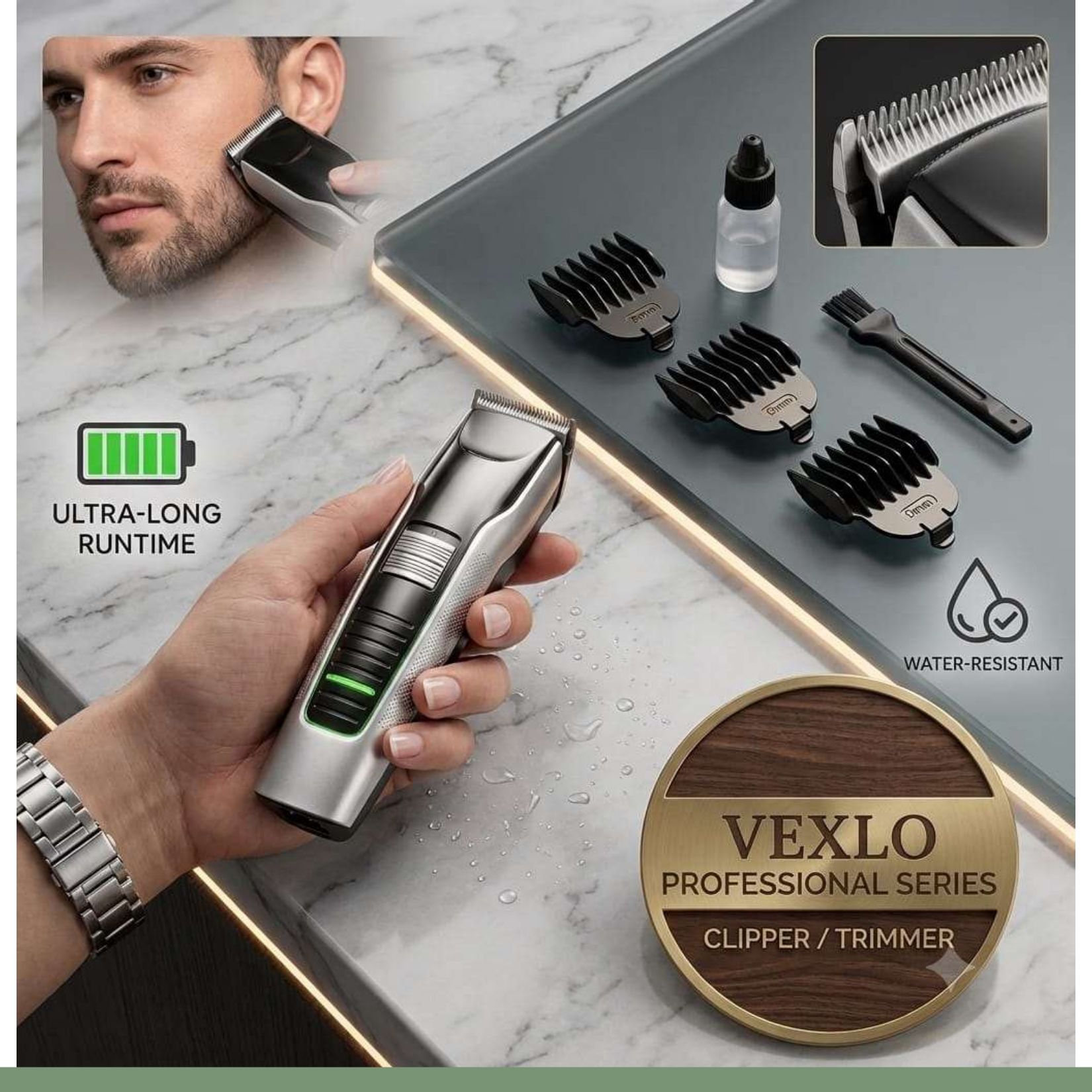 VEXLO Professional Cordless Hair Clipper & Beard Trimmer for Men | RechargeableT28 Grooming Kit 240 min Runtime 3 Length Settings-image-22