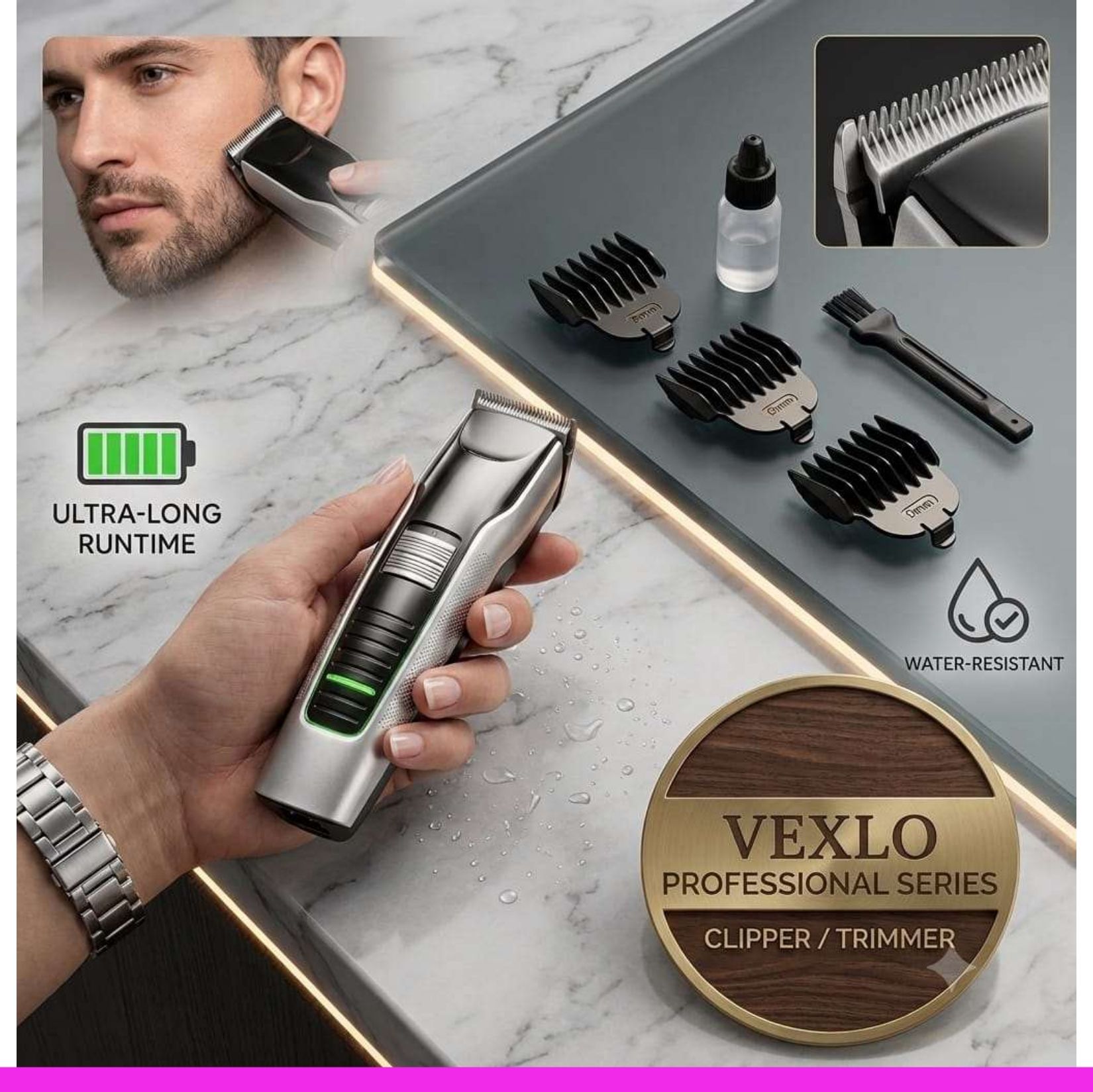 VEXLO Professional Cordless Hair Clipper & Beard Trimmer for Men | RechargeableT83 Grooming Kit 240 min Runtime 3 Length Settings-image-16