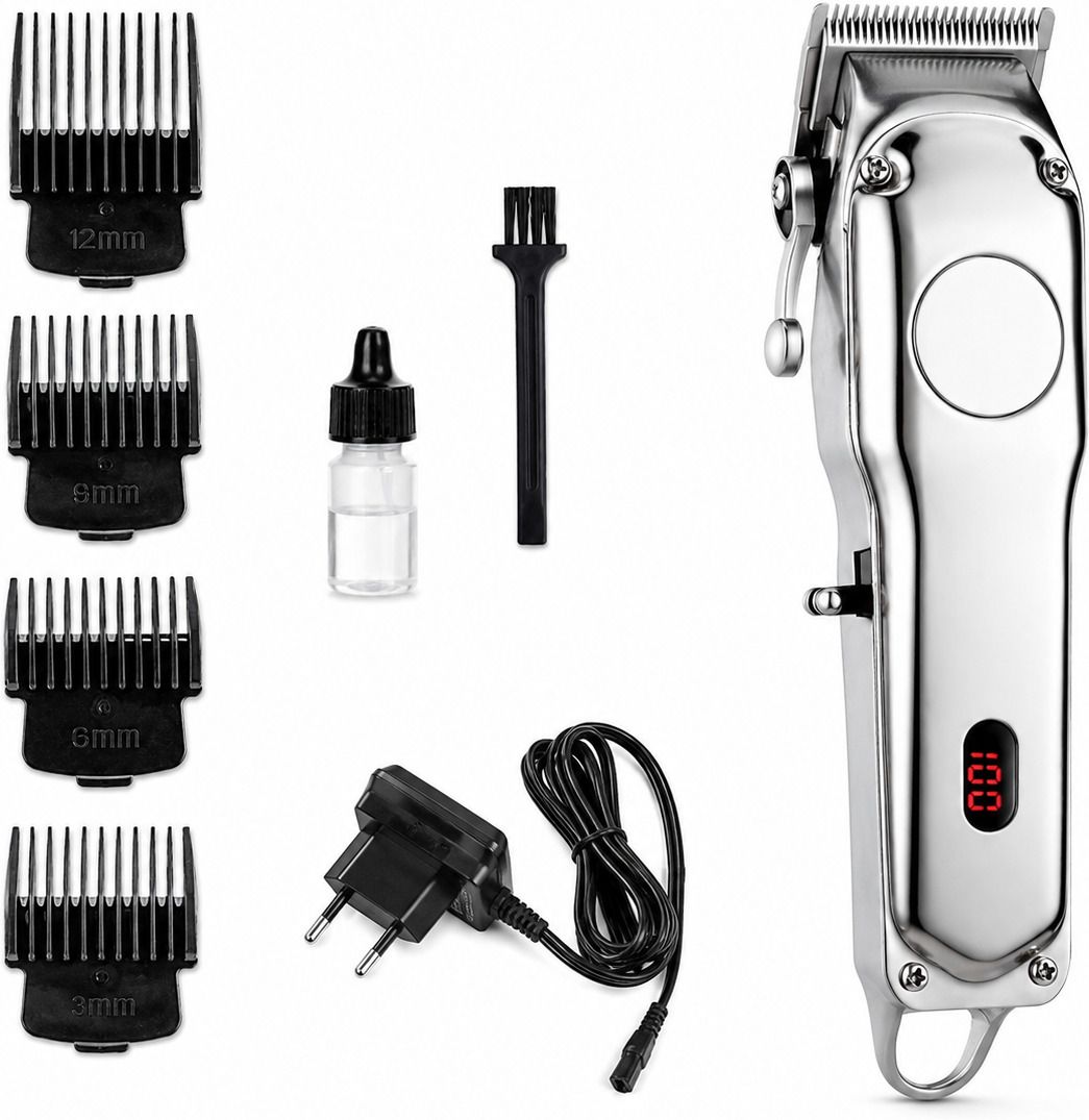 BAYNIXS Professional Rechargeable Hair Clipper for Men Stainless Steel Body LED Display Grooming Kit 180 min Runtime 4 Length Settings-image-33