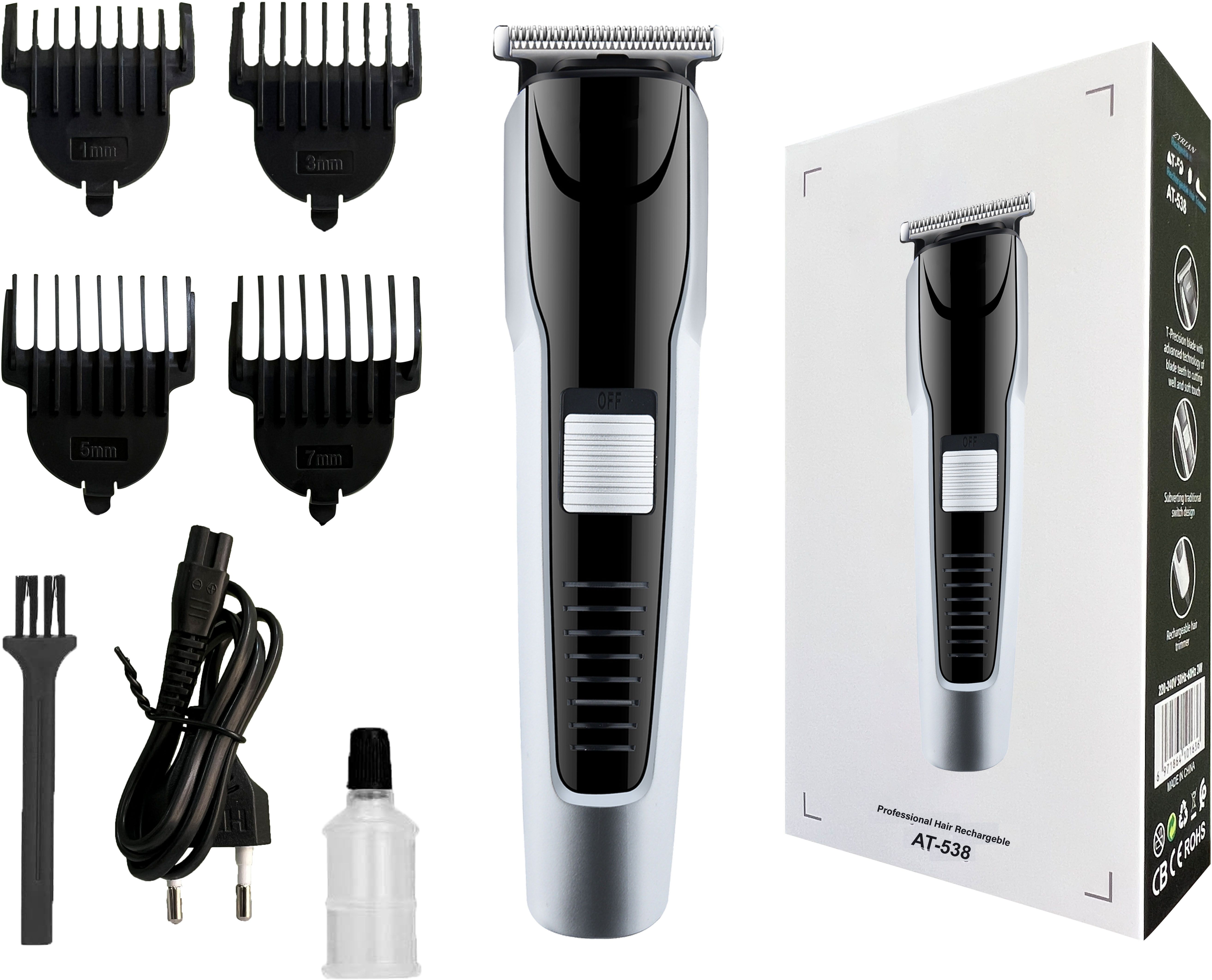 ZYRIAN 538 Professional Rechargeable Hair Clipper and Fully Waterproof Trimmer 45 minRuntime 4 Length Settings