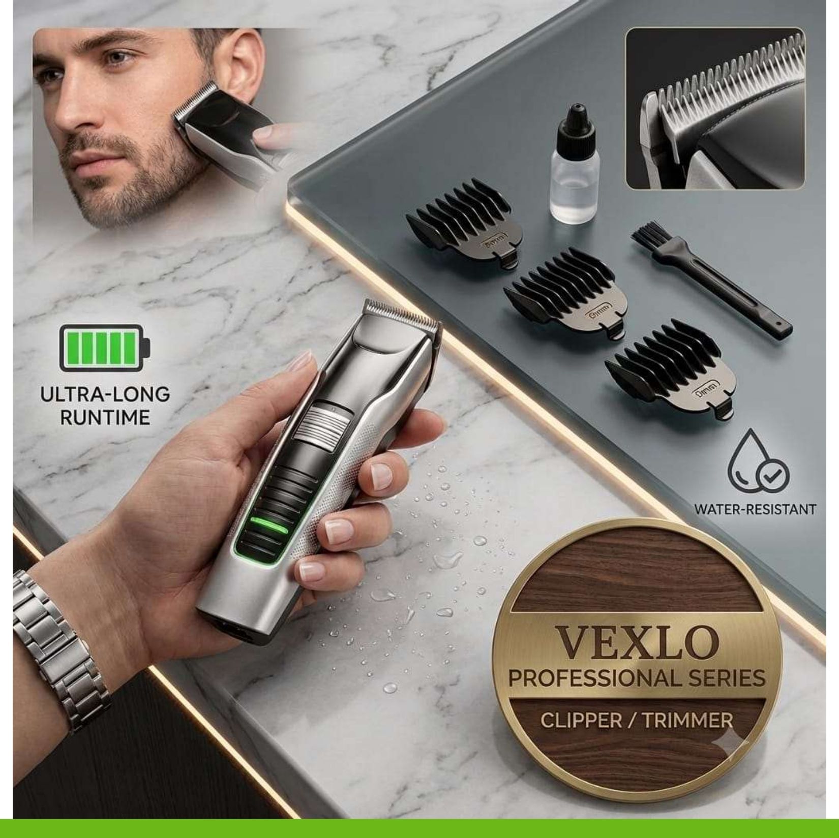 VEXLO Professional Cordless Hair Clipper & Beard Trimmer for Men | RechargeableT138 Grooming Kit 240 min Runtime 3 Length Settings-image-39