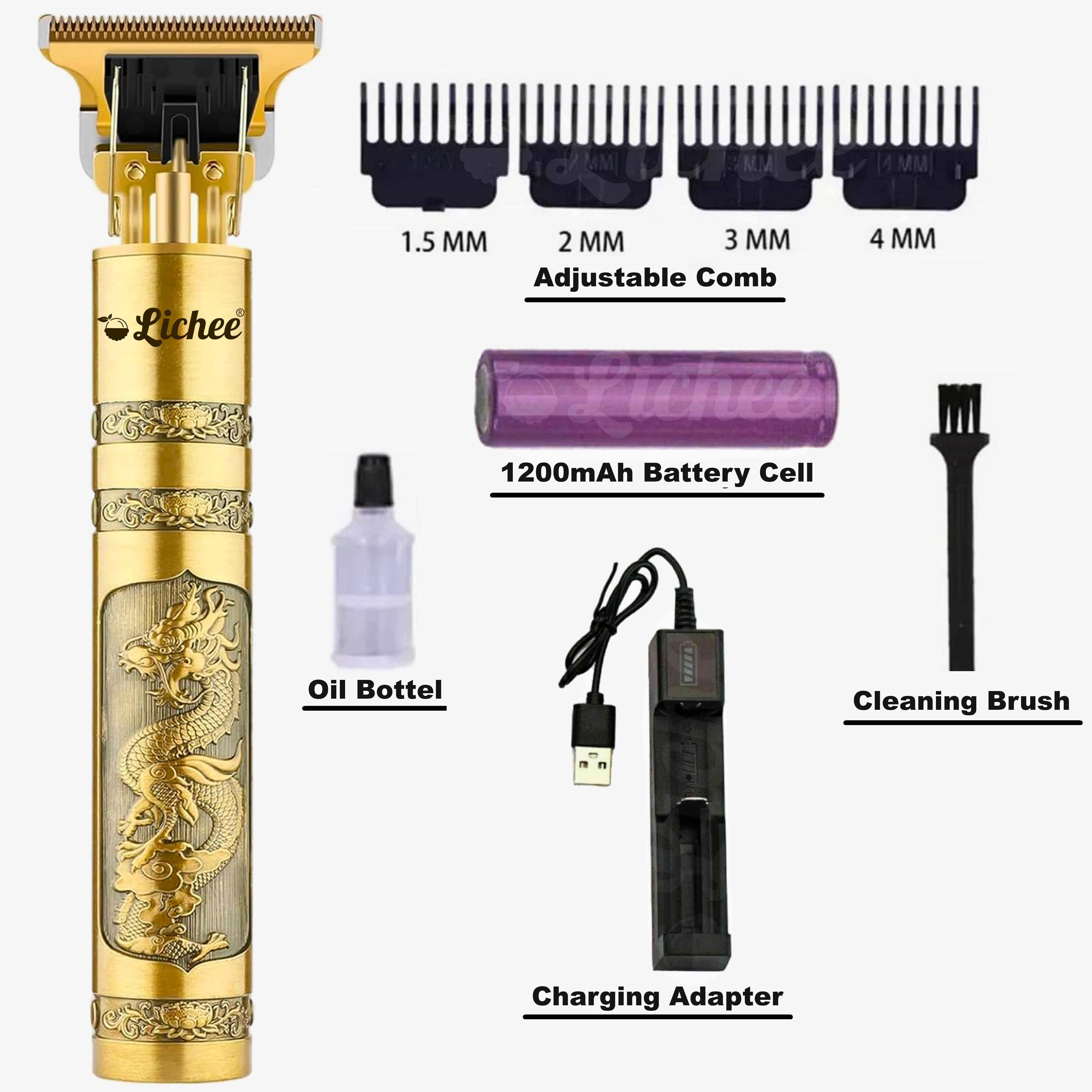 LICHEE LT-B01 Professional Golden Style Rechargeable Cordless Bread Shaving Machine Trimmer 120 min Runtime 4 Length Settings-image-9