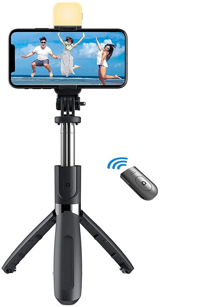 Growtechnohub R1S 3-in-1 Bluetooth Selfie Sticks with Flash, Detachable Wireless Remote G22 Monopod Kit, Tripod, Tripod Kit image 1