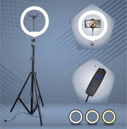 FIXTSON 10“ Ring light with 3 color modes with 7 ft tripod making you tube video Ring Flash-image-45
