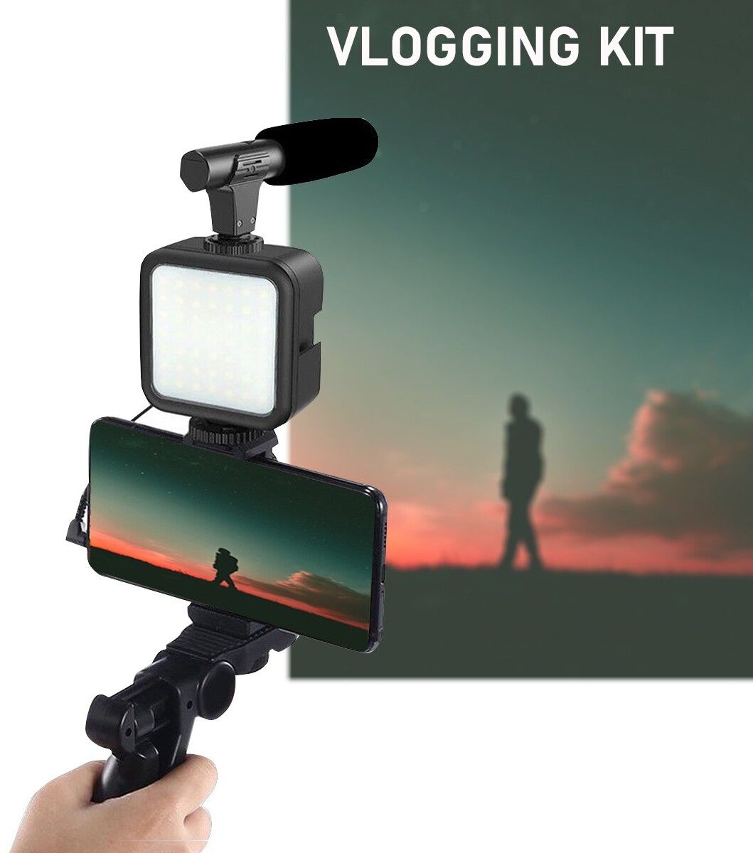 AMUSING All-In-One Smartphone Vlogging Kit Video Recording Equipment with Tripod Monopod Kit, Tripod Kit-image-24