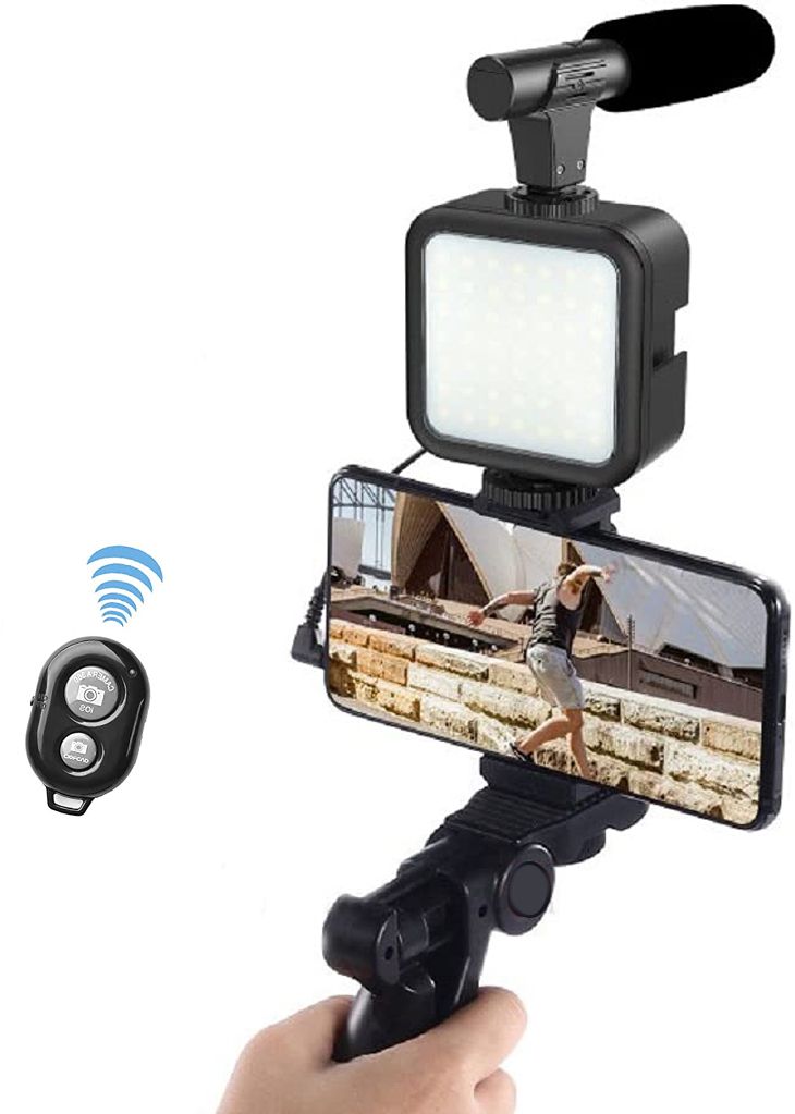 AMUSING Youtuber Accessories for Mobile with Light, Microphone,Tripod Stand Vlogging Kit Monopod Kit, Tripod Kit-image-28