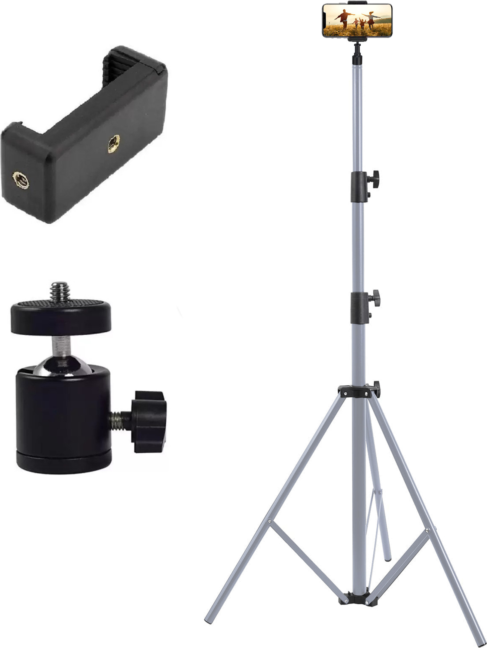 dogger Lightweight 7 Ft Long Tripod Stand with Mobile Clip Holder & 360 Degree Rotating Tripod Ball Head image 1