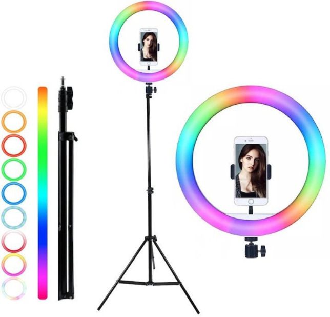 SHUDAUSHI Portable 7FT" Rgb Ring Light Mobile Clip Holder for All Mobiles & Camera. Tripod Ball Head, Tripod Kit-image-34