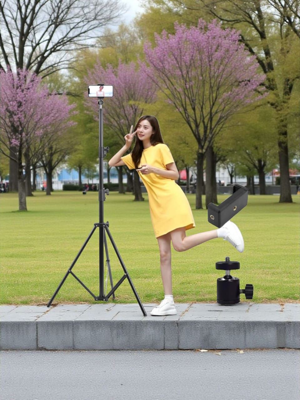 dogger Lightweight 7FT Long Tripod Stand with Mobile Holder Clip & 360 Degree Rotating Tripod Ball Head-image-5