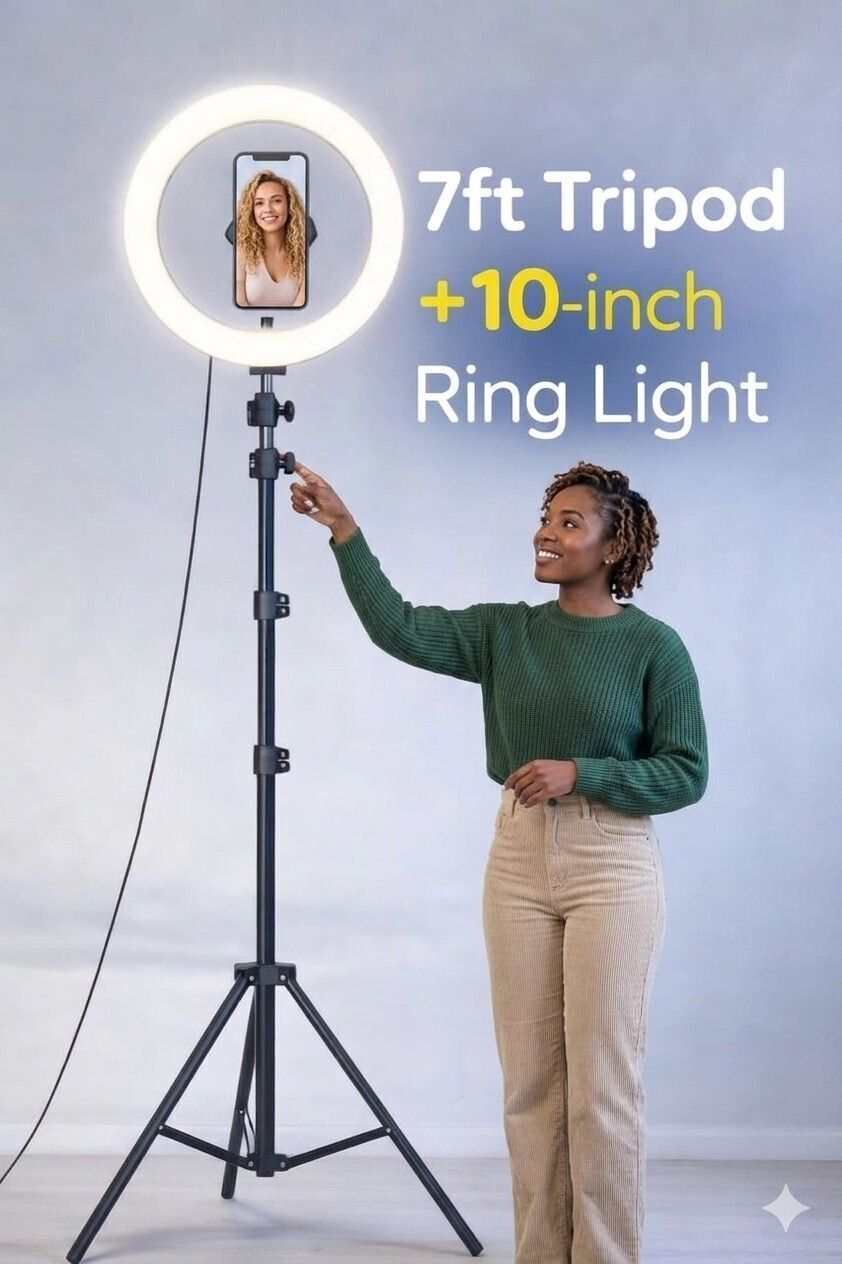 Sconzi New 7"ft Tripod With 10 inch Ring Light & Bluetooth For Photo/Video/Selfie Shoot Tripod Ball Head, Tripod Kit-image-41