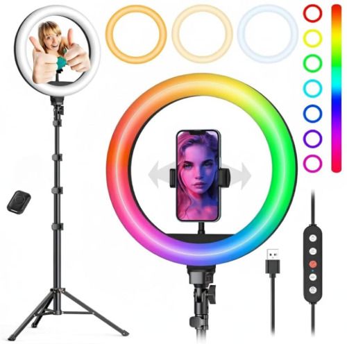 MOTOFLY Strong metal Blacktripod stand with RGB ring light for phography and videography Tripod, Tripod Clamp, Tripod Kit, Monopod, Tripod Ball Head