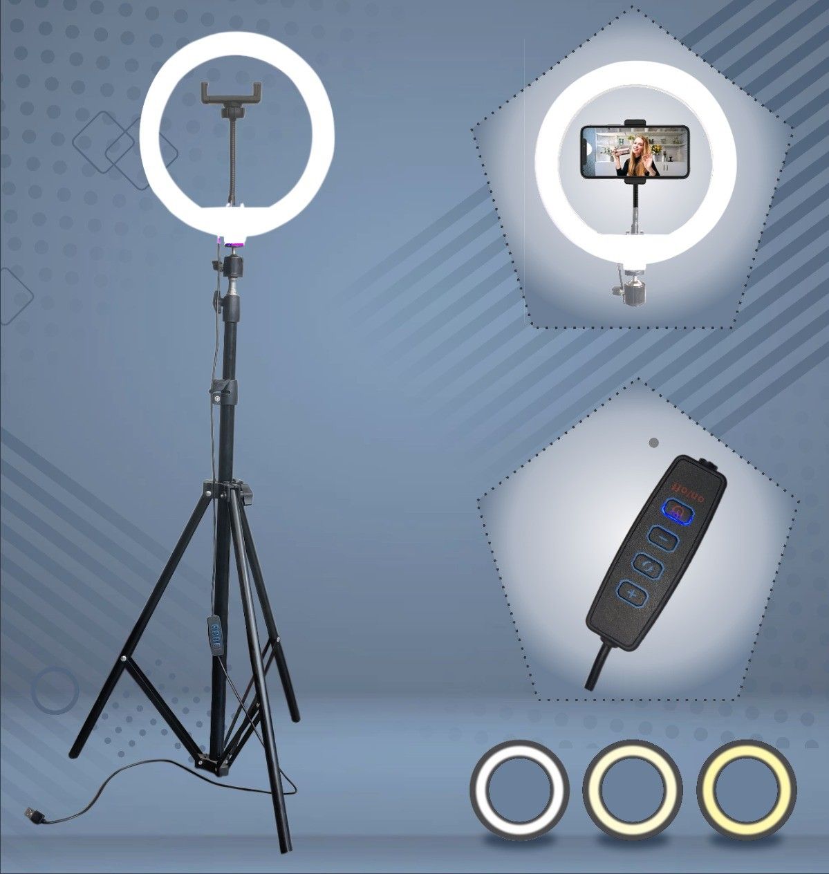 SHINEON 10 " Big LED Ring Light with 7 Ft Tripod Stand & mobile holder for video Making Tripod Kit-image-33
