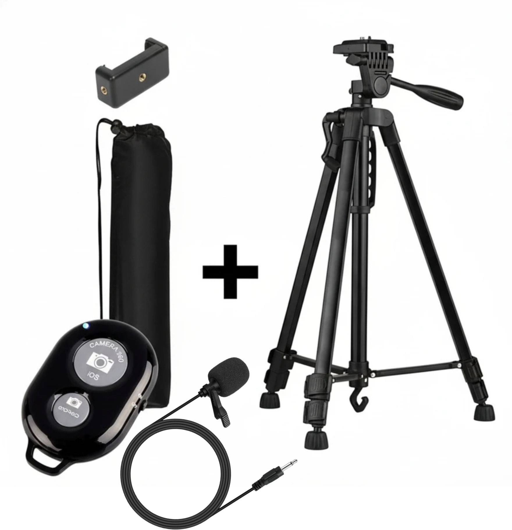 theprintingzone Portable Lightweight Aluminum Tripod with Shutter Button,Collar Mic,Phone Holder Tripod Kit, Tripod, Monopod Kit-picture-11