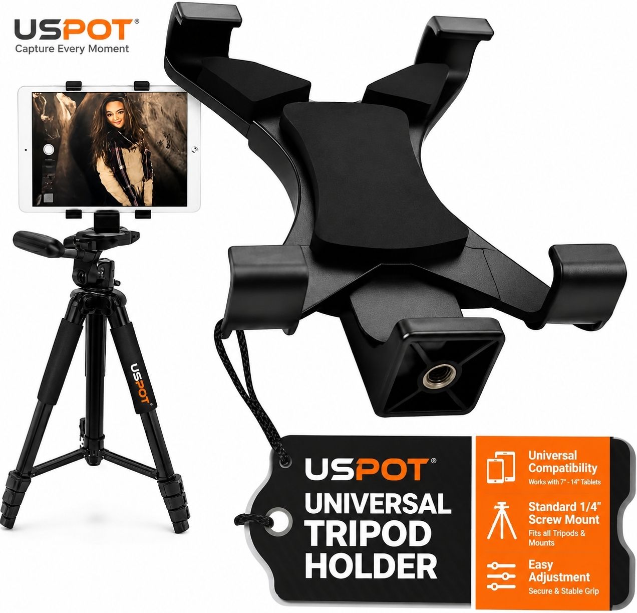 USPOT Universal Tablet Tripod Mount Adapter Holder for iPad Air Mini Pro Samsung Tab Tripod Kit, Tripod, Tripod Clamp, Monopod Kit, Monopod-image-31