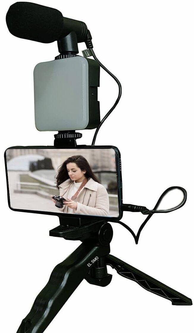 Trendy turn Blogging Kit,Mic,Tripod Stand, LED Light & PhoneHolderClip For Making Video Tripod Kit-image-28