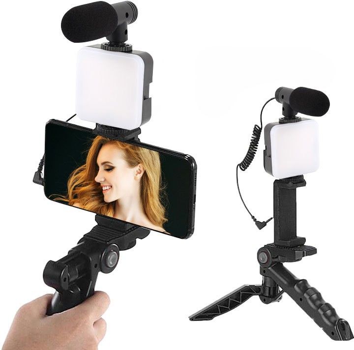 KSD Brand New Vlogging Kit Camera Phone Tripod Led Light Selfie Stick and Microphone Tripod Kit-image-31