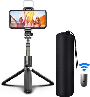 POZUB Extendable 3in1 Multifunctional Bluetooth Selfie Stick Stand With Light+Bag Tripod, Monopod, Monopod Kit-picture-37