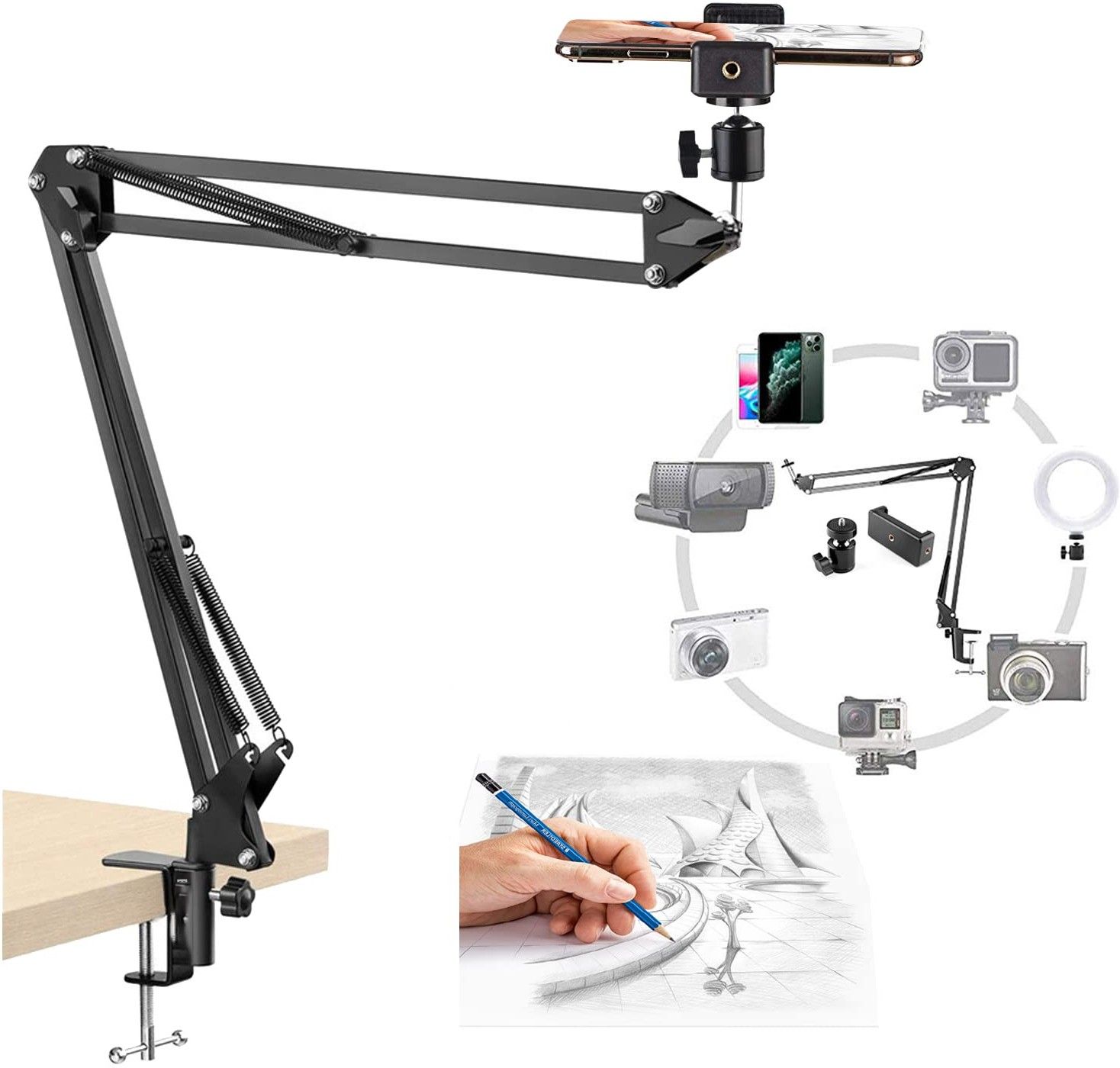 ANY KART Overhead Tripod Stand Bracket for Mobile and Tablet For Professional Video Maker Tripod, Tripod Ball Head, Tripod Bracket, Tripod Clamp, Monopod-image-25