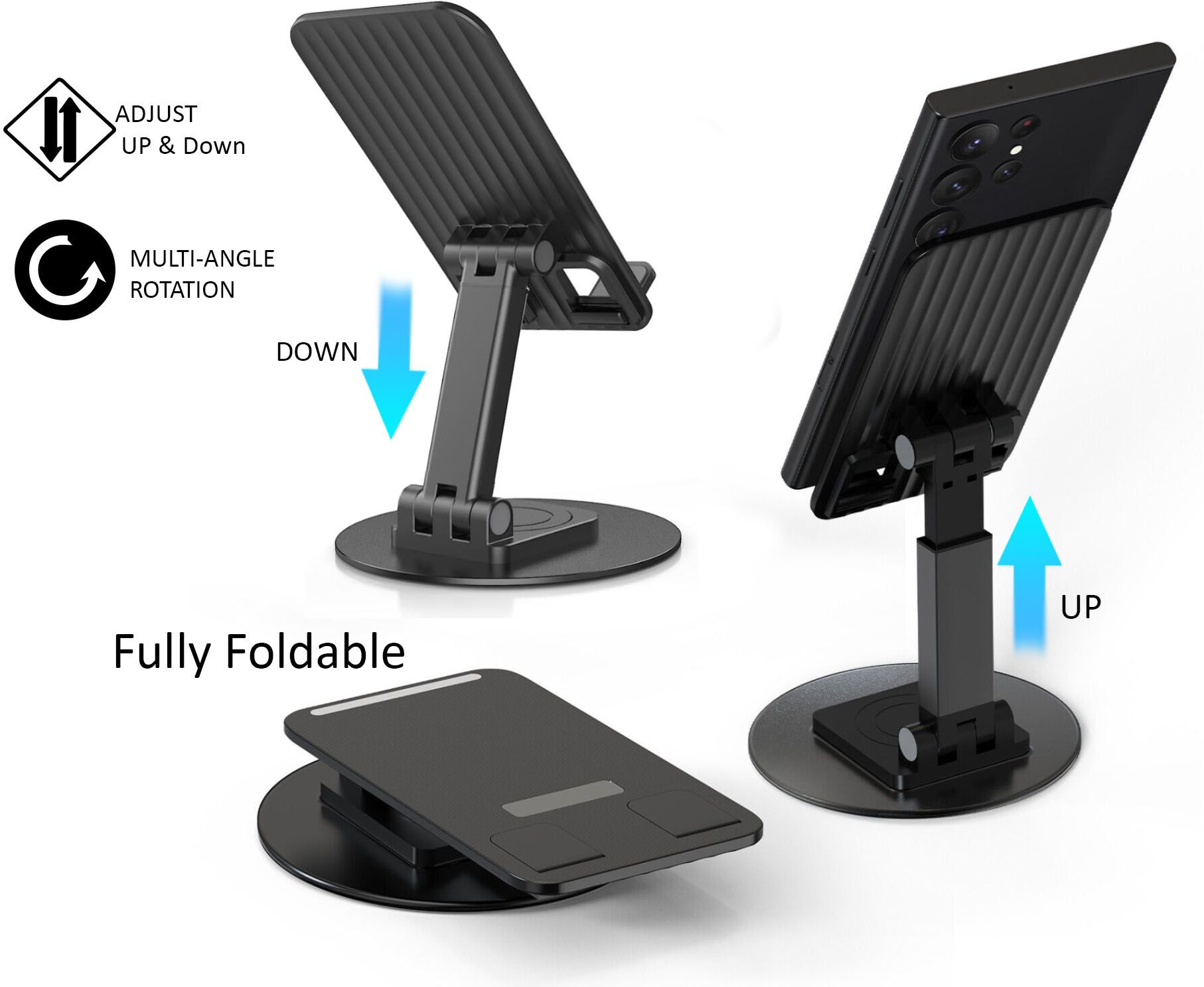 Casa Tech High Quality Mobile Phone Stand + Tablet Stand, Adjustable & Foldable Mobile Stand, Aluminum Stand Holder for Mobile Phone and Tablet Single Gimbal for Mobile-image-15