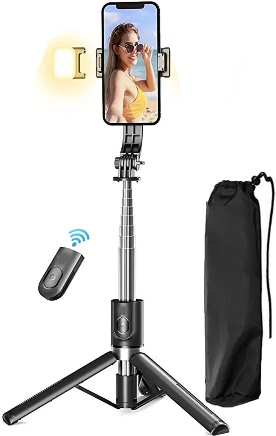 BUFONA Wireless Remote R1S-L Mobile Selfie Stick Tripod Stand with Fill Light+Bag Tripod, Tripod Kit, Monopod-image-40