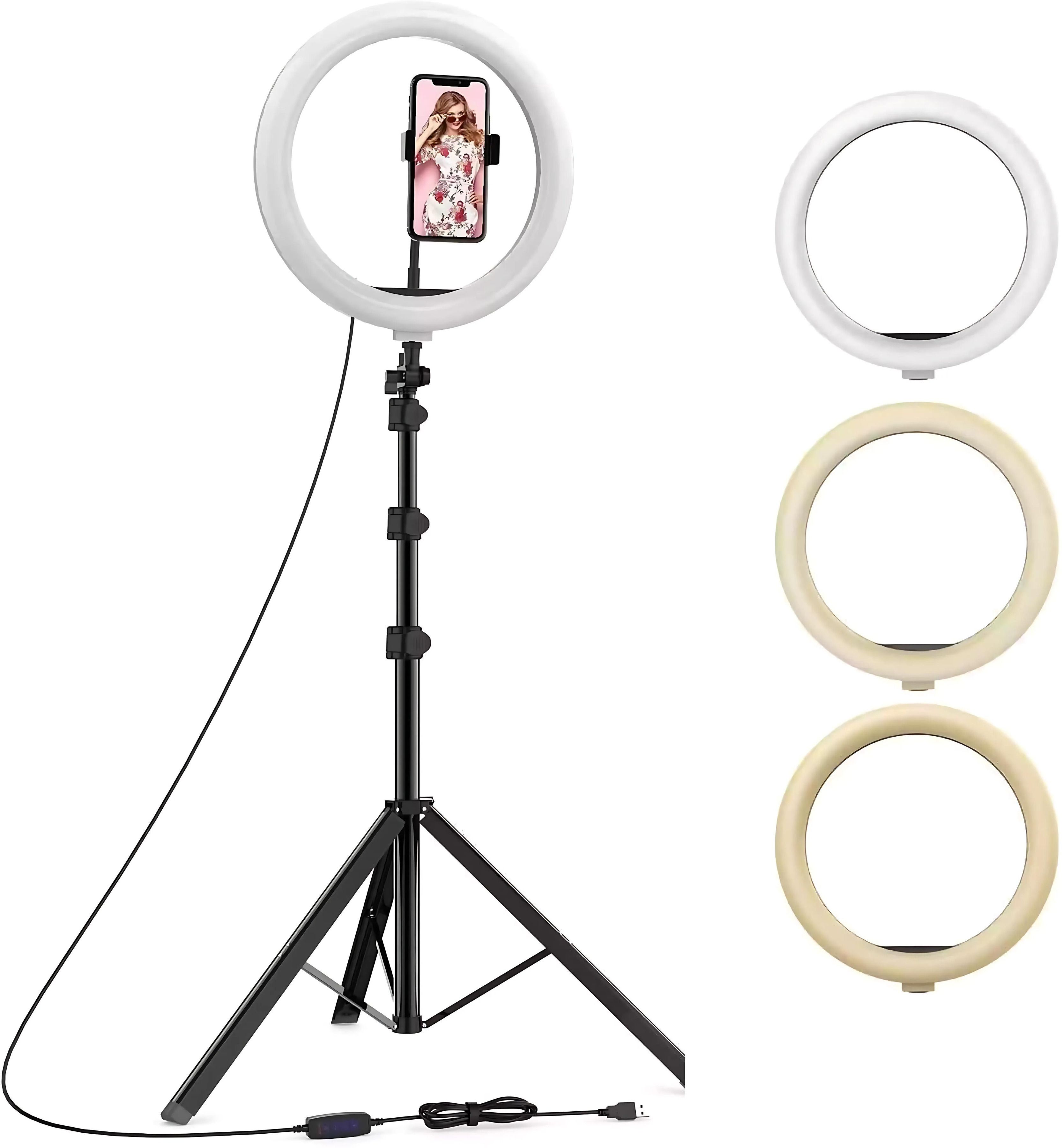 NAFA 7 Feet Light-Weight Tripod Stand and 10 Inch LED Ring Light with 3 Color Modes - Tripod, Tripod Clamp