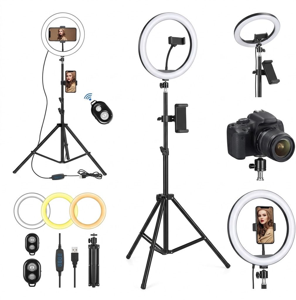 BESTFLY 7" Metal Tripod With 10 inch Ring Light & Bluetooth For Photo/Video,Shoot Tripod, Tripod Kit, Tripod Ball Head, Monopod Kit-picture-16