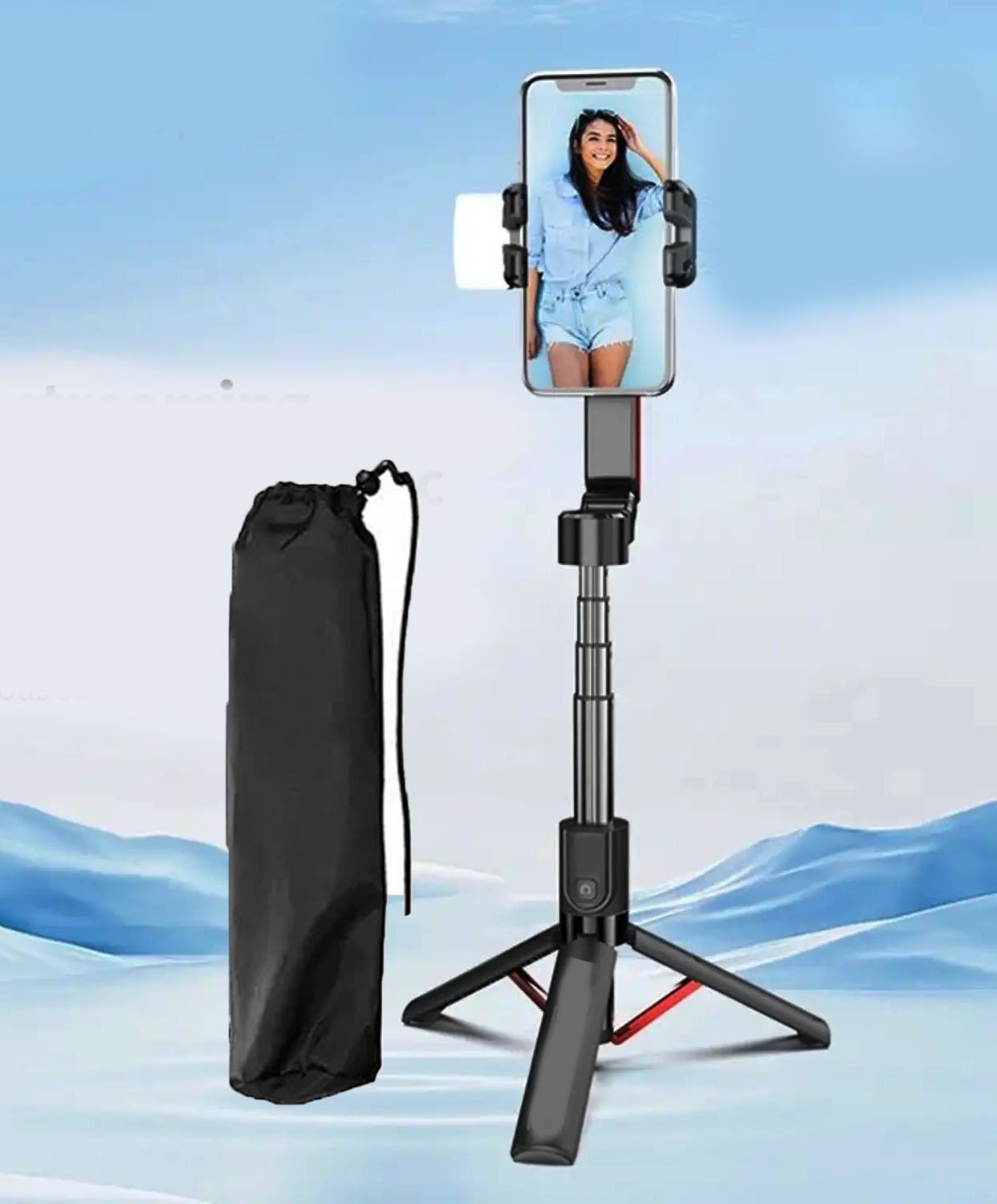 BUFONA Mobile Selfie Stick R1S-L Tripod Stand with Bluetooth Remote Fill Light+Bag Tripod, Tripod Kit, Monopod-image-29