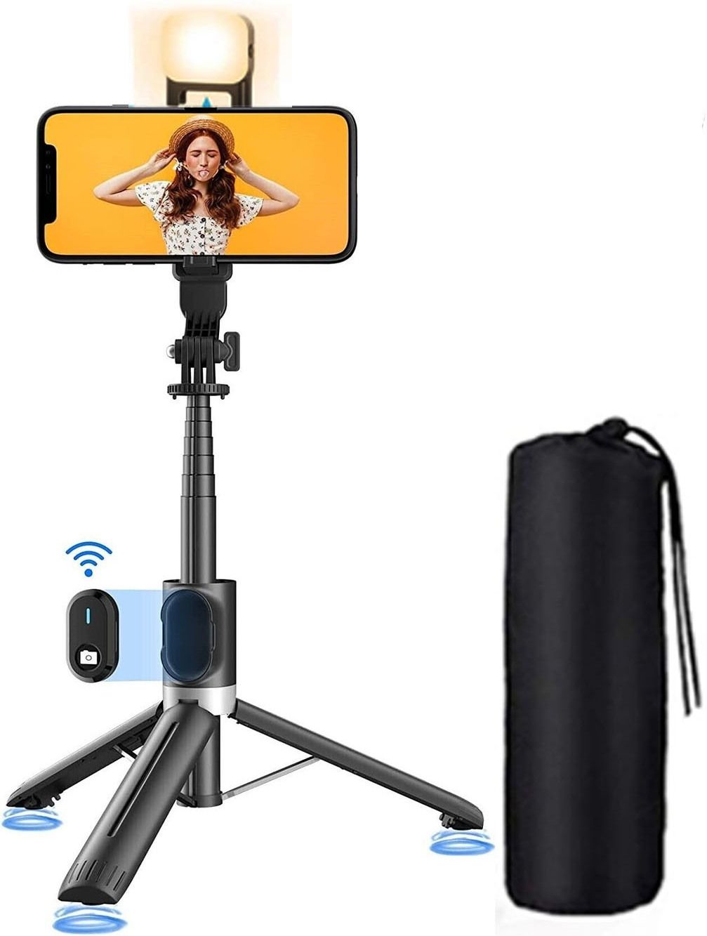 POZUB Photography Selfie Stick with Bluetooth Remote, LED Light Foldable Stand+Bag Tripod, Monopod, Tripod Kit, Tripod Clamp-image-38