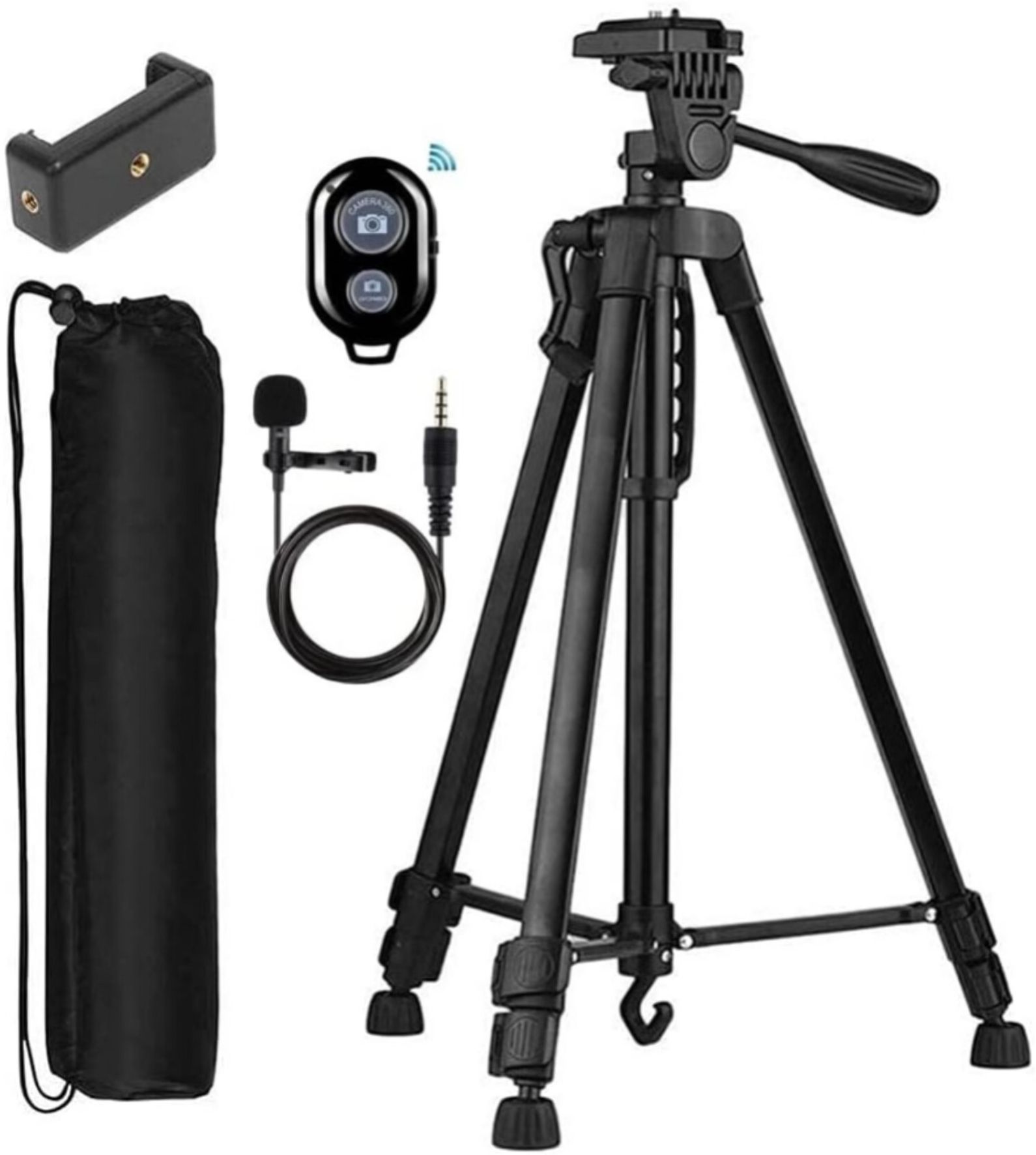 TPZ 3366 Aluminum Tripod (55-Inch), with Mic, Shutter Button & all Mobile Holder Tripod, Tripod Kit