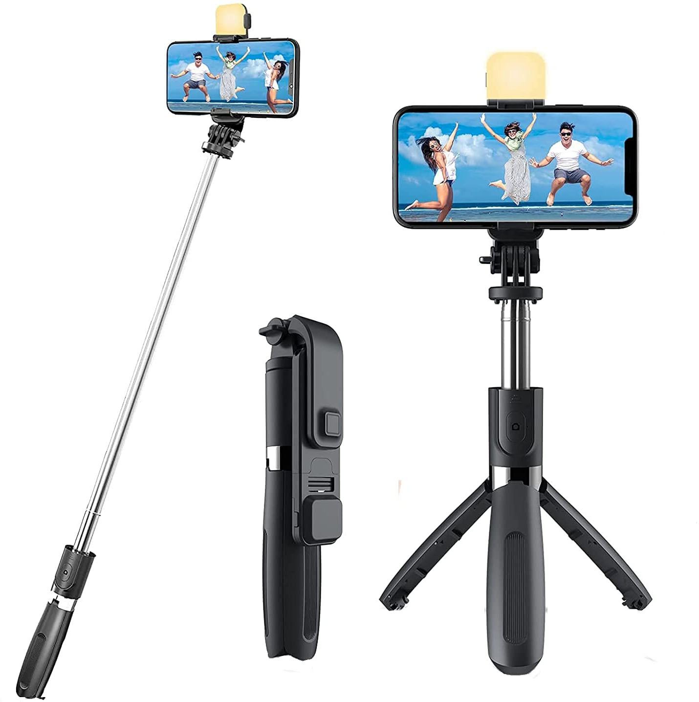 Worricow BEST BRAND R1S 3-in-1 Bluetooth Selfie Sticks Light Multifunctional Phone Holder Tripod, Tripod Ball Head, Tripod Kit-image-19