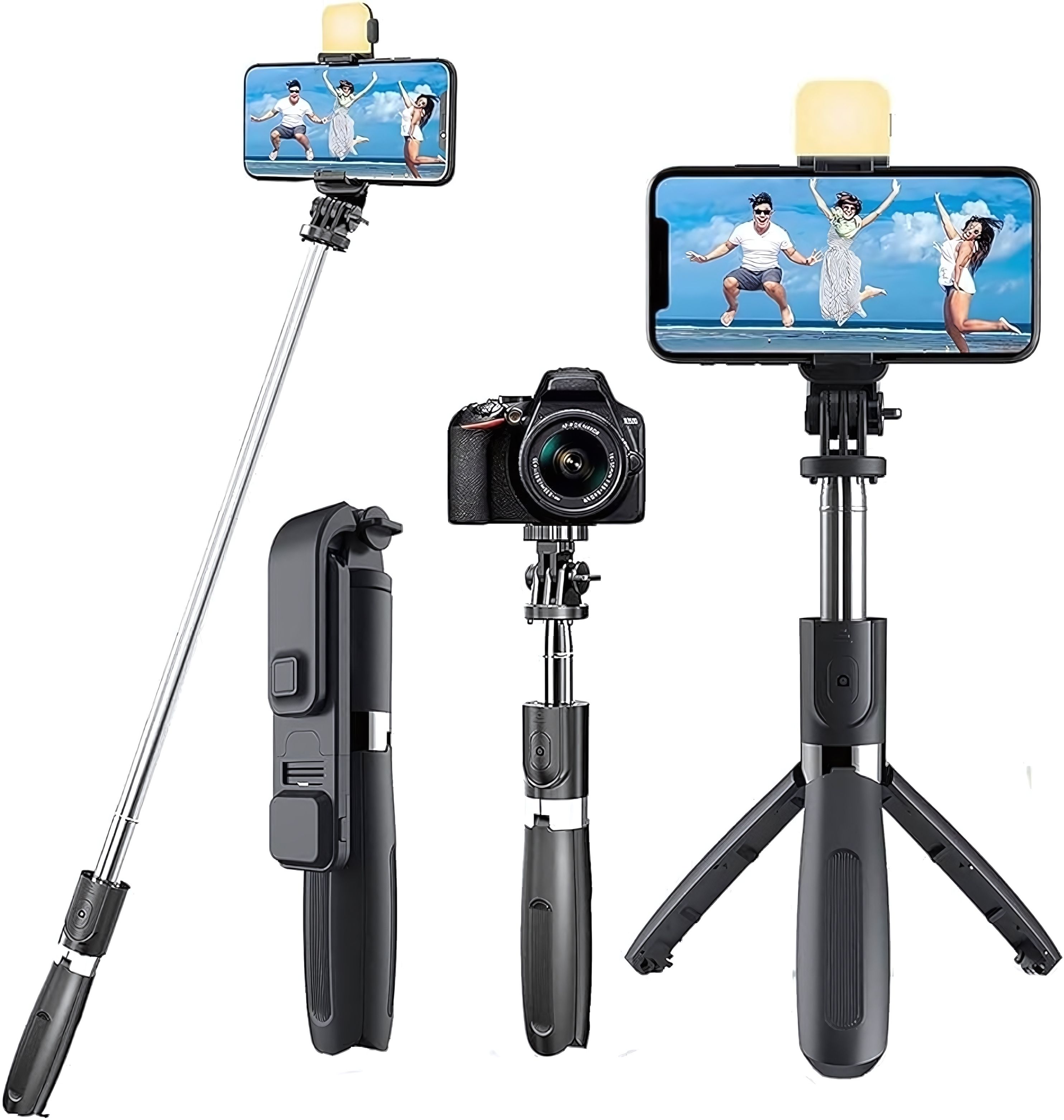 NAFA 3-in-1 Convertible Tripod with Fill Light-Rotating Phone Holder-Bluetooth Remote Tripod