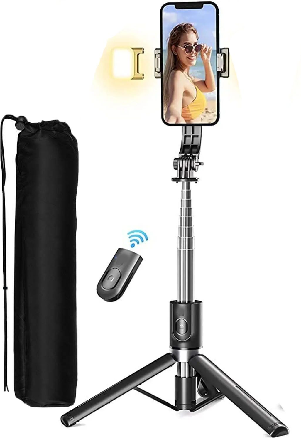 BUFONA Reels & Travel Selfie Stick Tripod Stand with Fill Light & Wireless Remote+Bag Tripod, Tripod Kit, Monopod-image-26